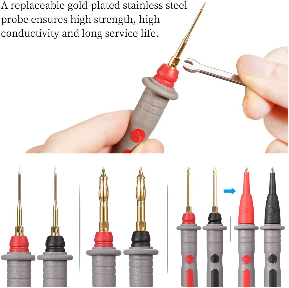 Bionso 21-Piece Multimeter Leads Kit, Professional and Upgraded Test Leads Set with Replaceable Gold-Plated Multimeter Probes, Alligator Clips, Test Hooks and Back Probe Pins. image number 4