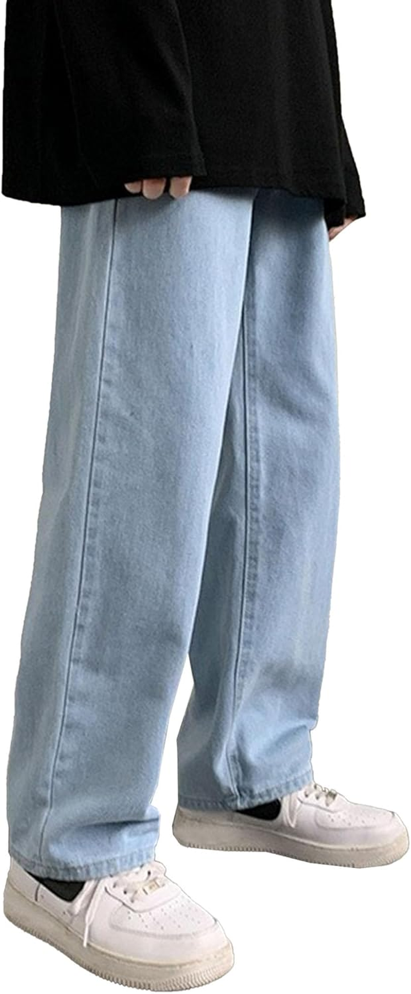 Men'S Loose Wide Leg Jeans Baggy Y2K Streetwear Denim Pants Stylish Casual Hip Hop Solid Jean, Blue 2, M image number 6