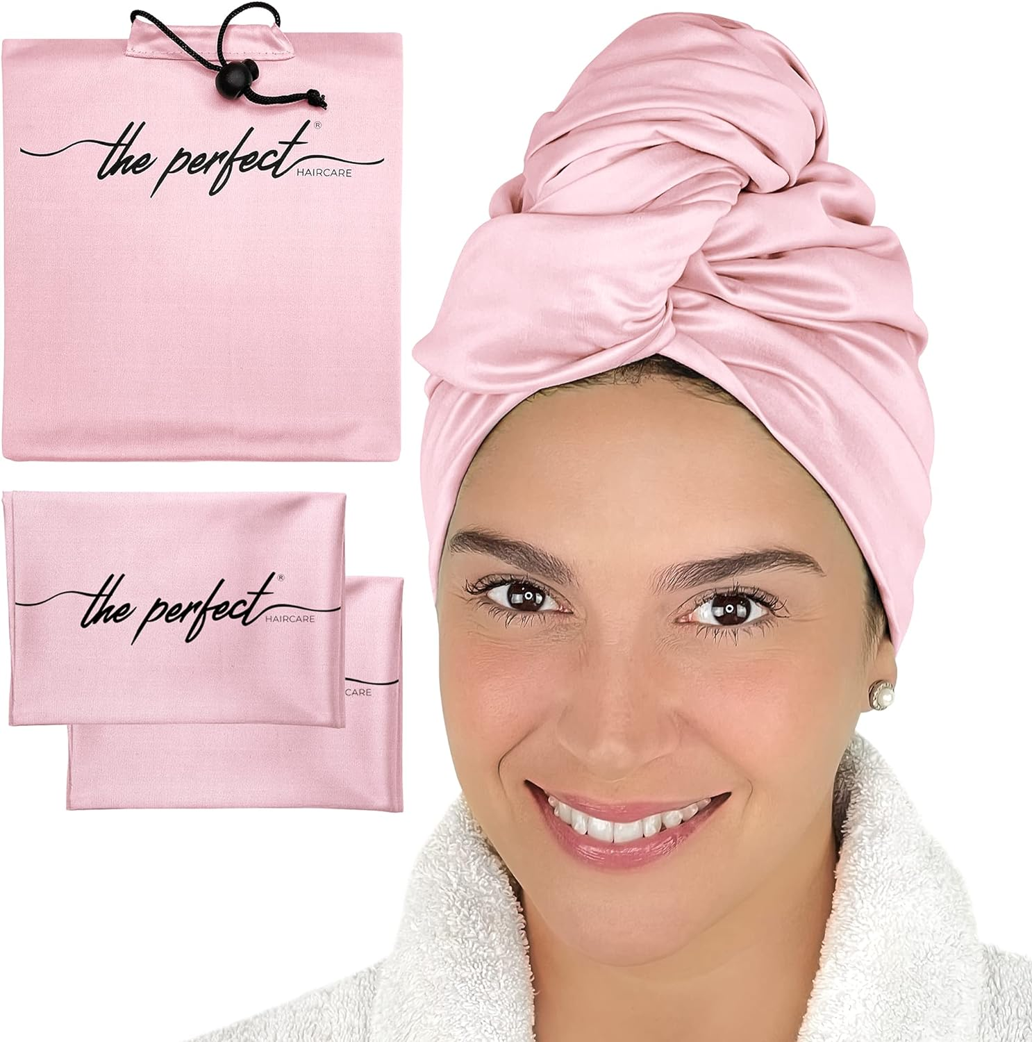THE PERFECT HAIRCARE Curly Hair Girls Microfiber Plopping Towel Set - Anti-Frizz Silky Smooth Hair Drying Wrap for Women - Super Absorbent Large Hair Towel + 2 Scrunching Towels to Micro Plop