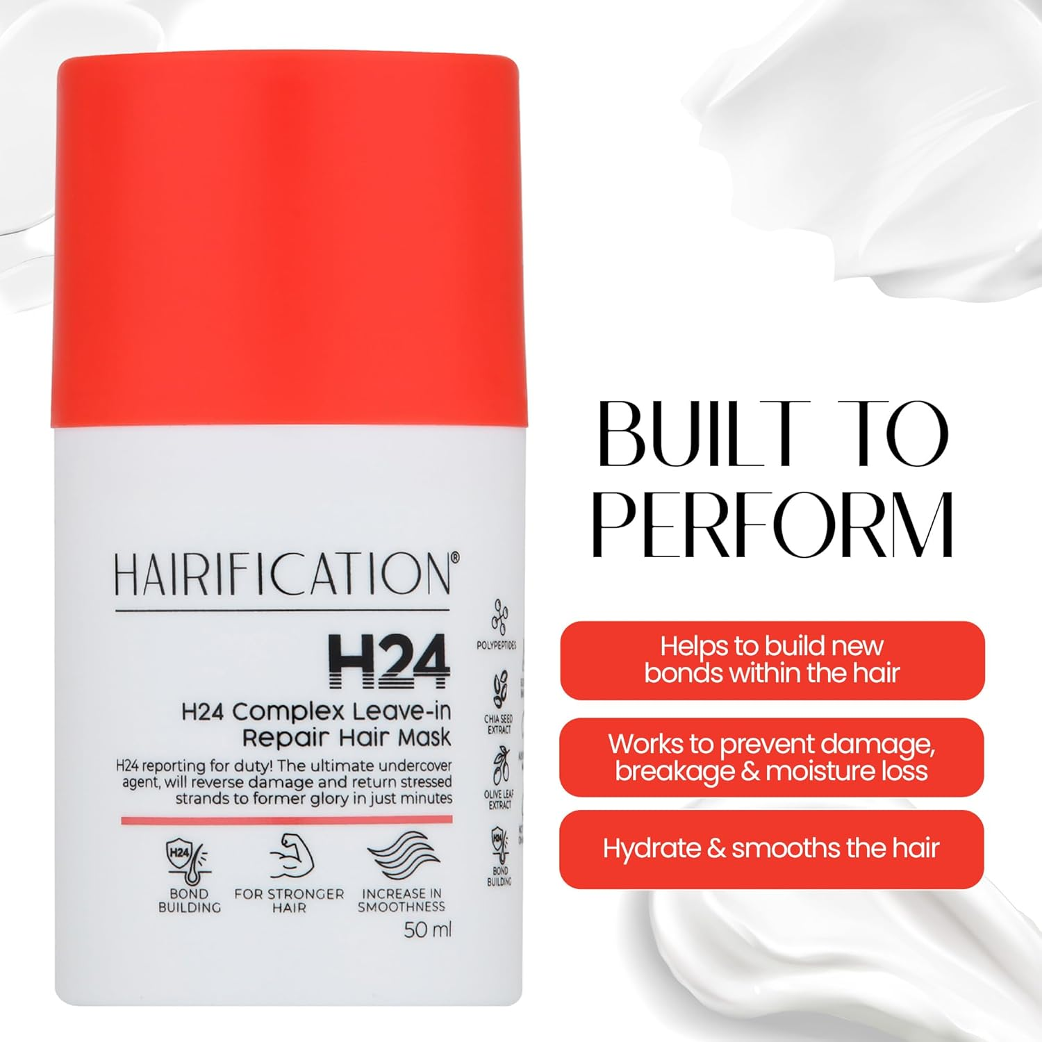 Hairification H24 Leave-In Repair Hair Mask for Women, Leave-In Conditioning Treatment for Damaged, Dry or Chemically Treated Hair, Helps Protect from Heat Damage for Soft and Smooth Hair - 50Ml image number 6