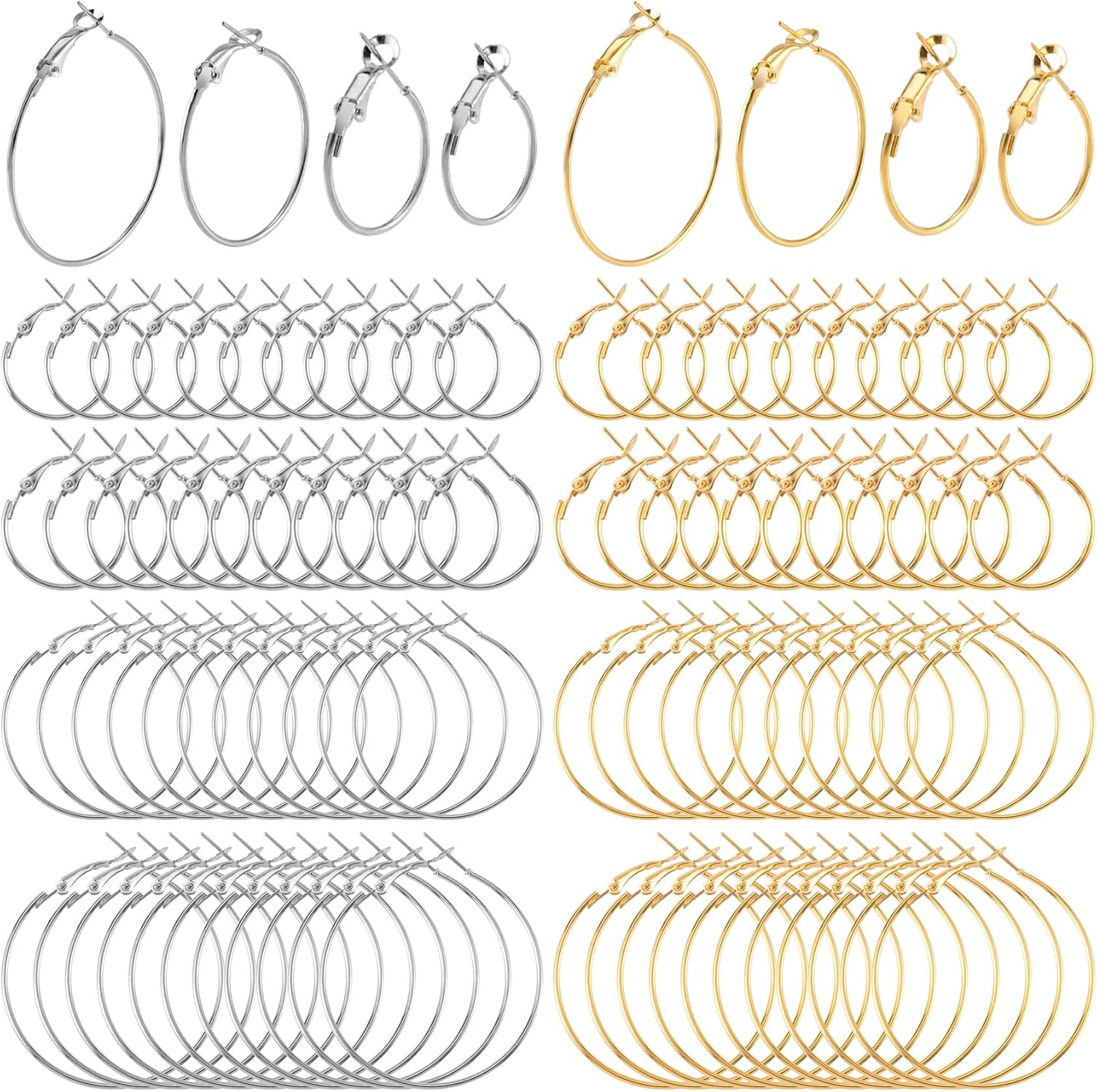 PAGOW 96Pcs Hoop Earrings Finding, Hypoallergenic Alloy round Earring Hoops for Jewelry Making, Open Beading DIY Earrings Craft Art Accessories