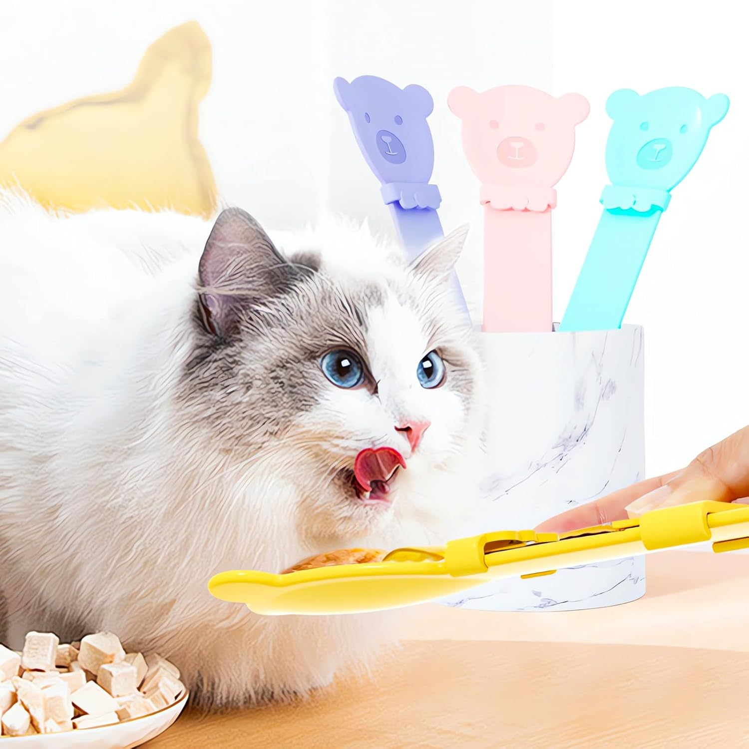 Pack of 3 Spoons for Cats Schleckies, Spoon for Cat Food, Squeezable Spoon Liquid Snack Cat, Treat Dispenser Spoon (Pink + Yellow + Purple) image number 1
