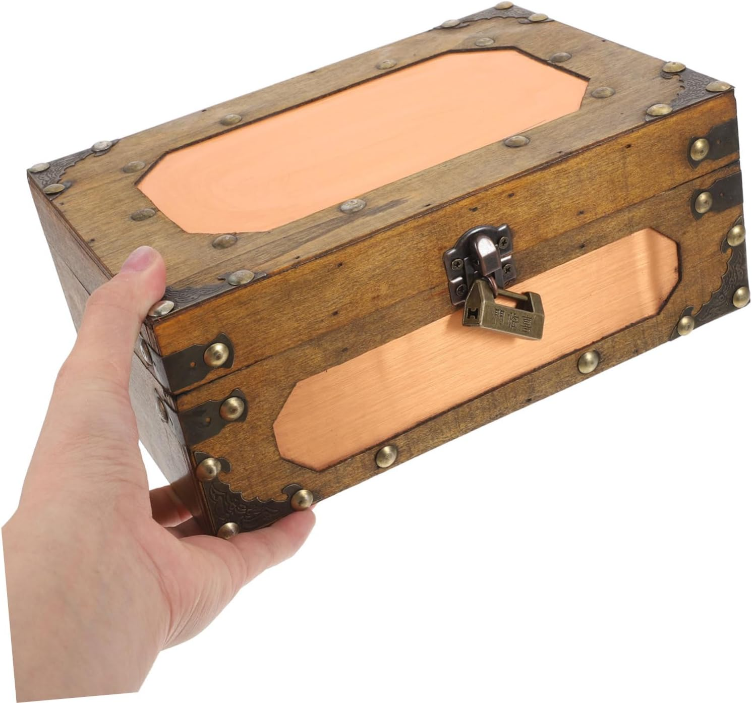 Retro Wooden Keepsake Chest Vintage Style Treasure Box with Hinges and Lock for Jewelry Decorative Storage for Home Decor and Photography Props Antique Design for Boy Girl And image number 6