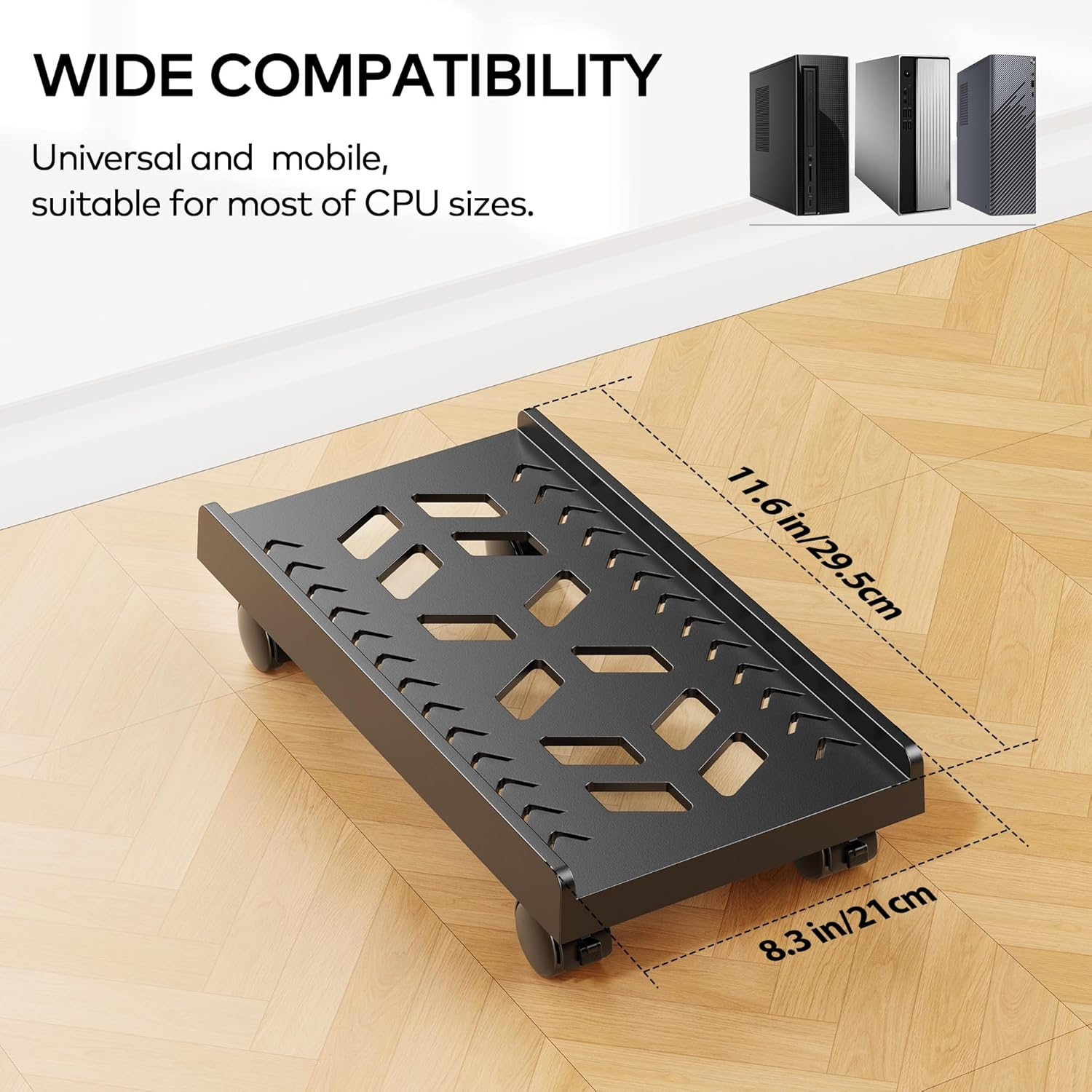 ACS01 Plastic Mobile CPU Stand, Computer Tower Stand, Fits Most Pcs under Desk, Ventilated PC Floor Cart for Office and Gamers, Black image number 1