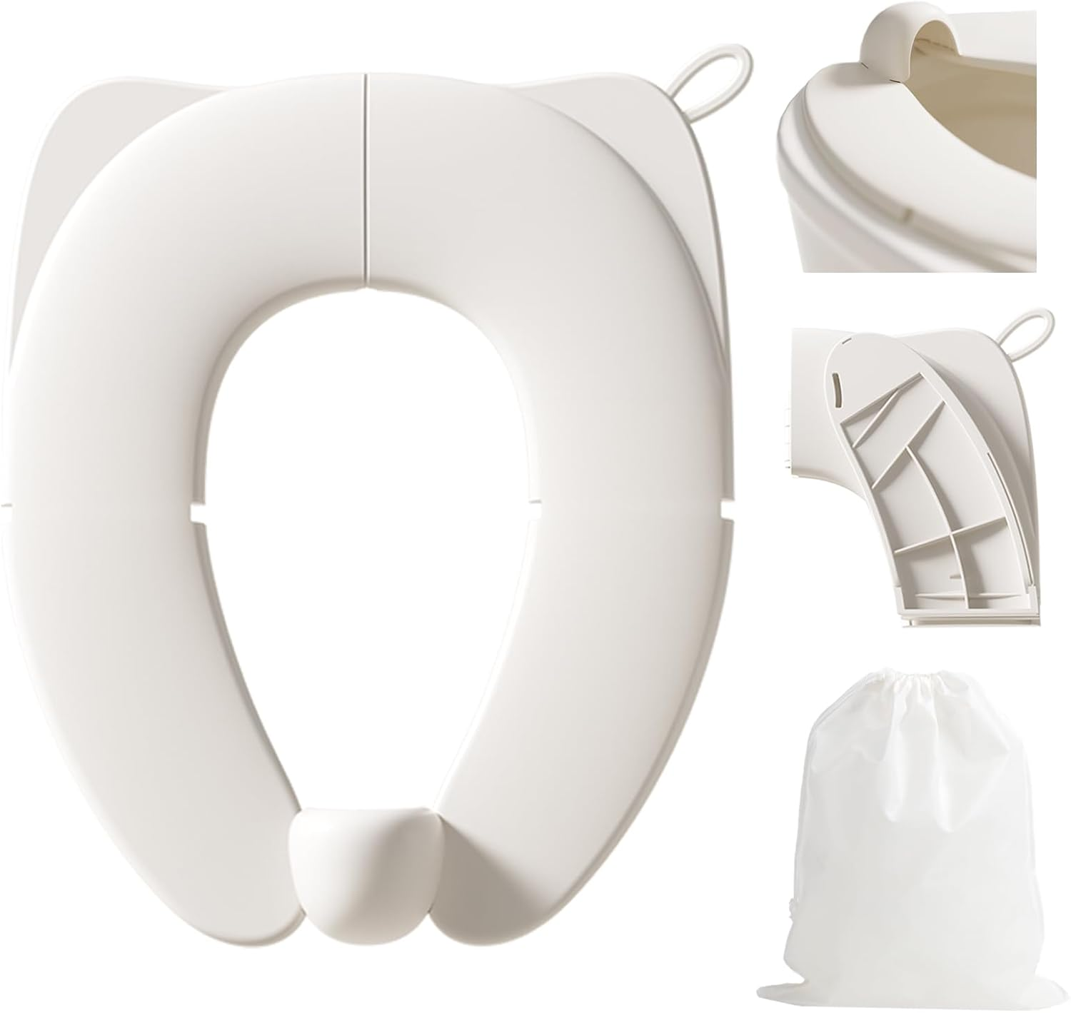 TOTCOZY Portable Folding Toilet Seat for Toddlers, New Upgraded Anti-Pinch Design, Travel Potty Training Seat with Splash Guard, Storage Bag, White image number 2