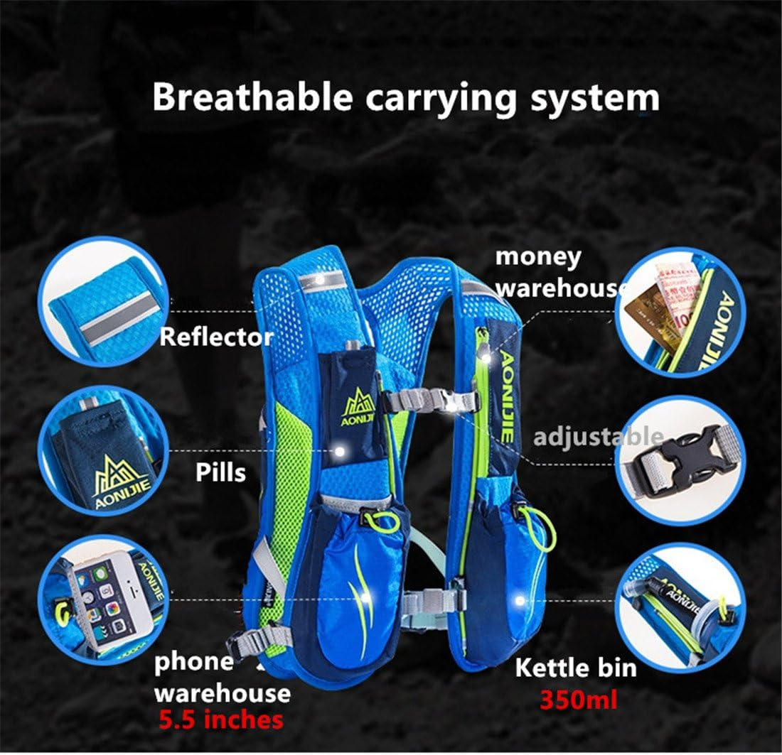 AONIJIE Lightweight Unisex 5.5L Running Race Hydration Vest Hydration Pack Backpack Riding Bag - Blue+2Pcs 250Ml Bottle image number 4