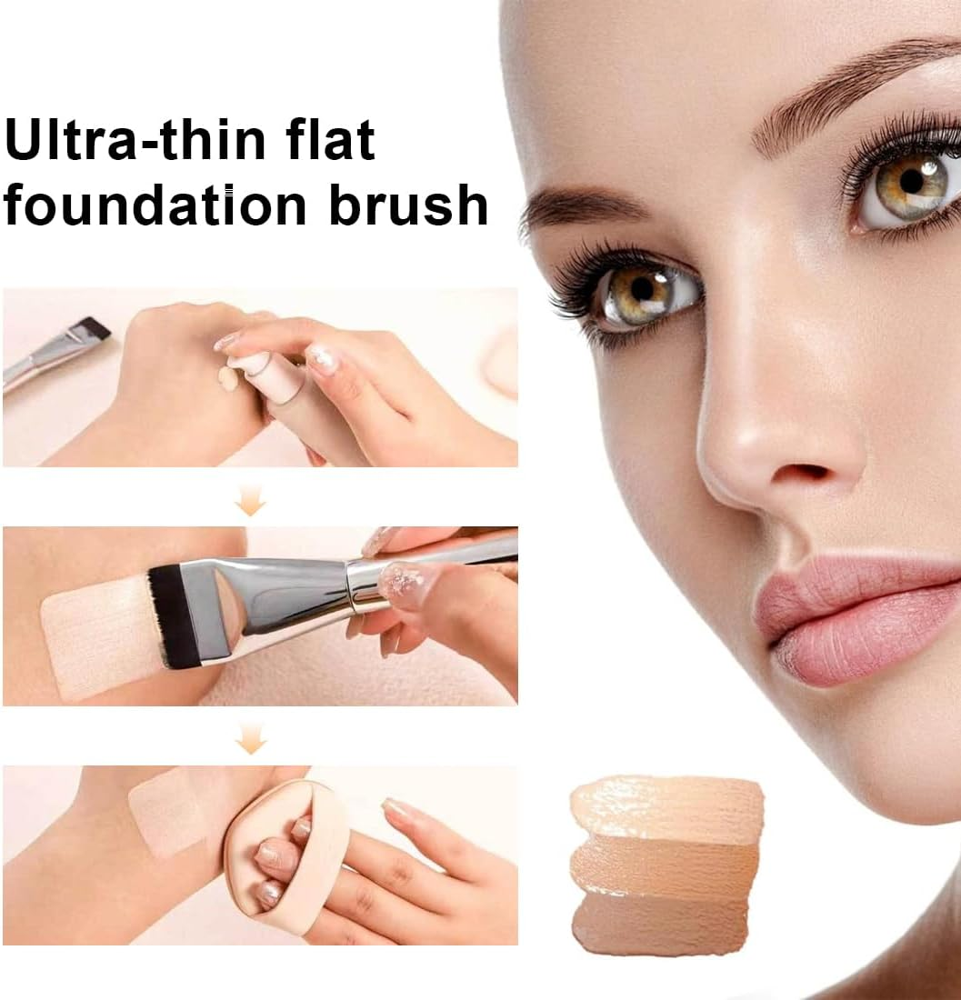 OUDQFCJ Pack of 3 Flat Foundation Brush Powder Brush for Liquid Foundation Concealer Brush Ultra Thin Foundation Brush Makeup Concealer Brush Girls Women with Protective Case image number 3