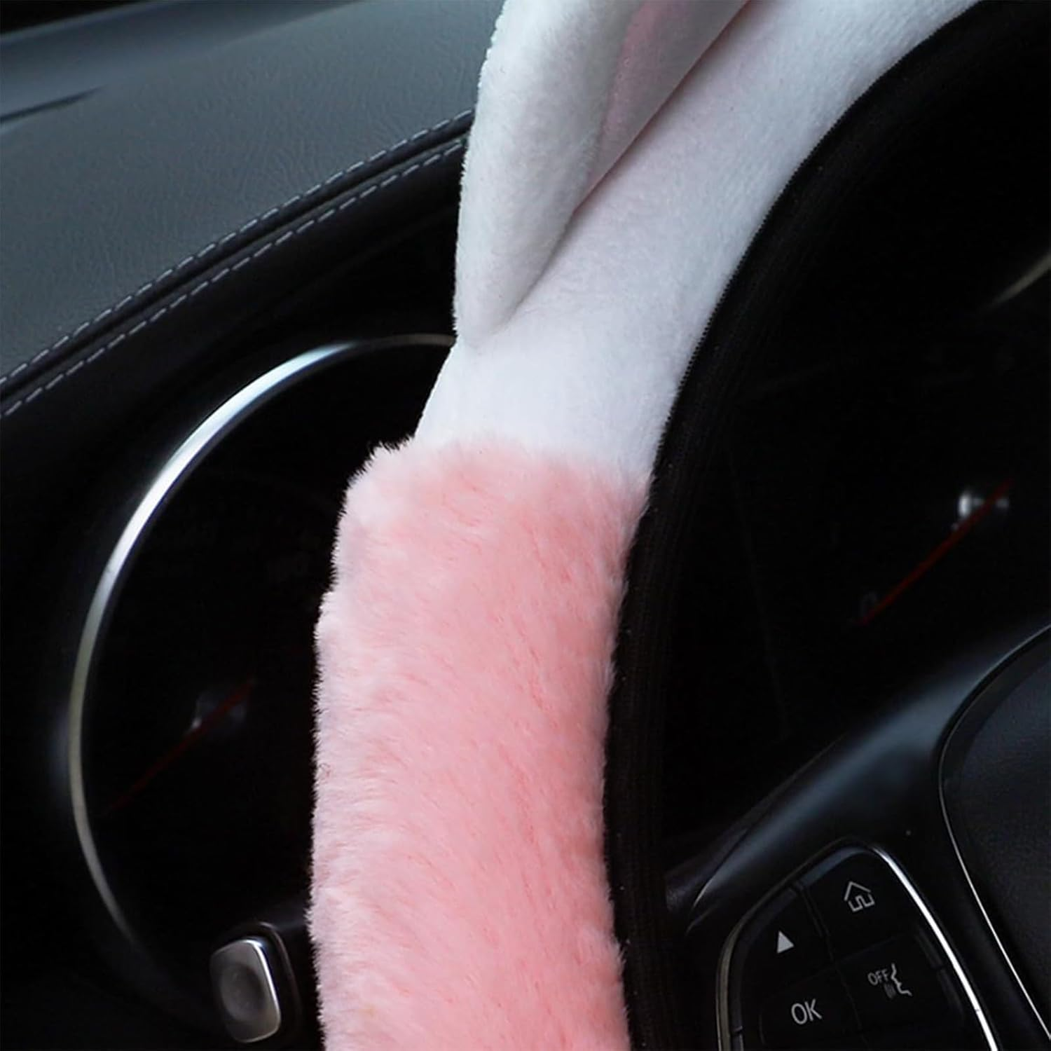 Fluffy Plush Car Steering Wheel Cover for Winter, Cute Kitty Cat Ears Design, Universal 15-Inch, Elastic & Anti-Slip, Warm and Cozy Car Accessory (Pink) image number 1