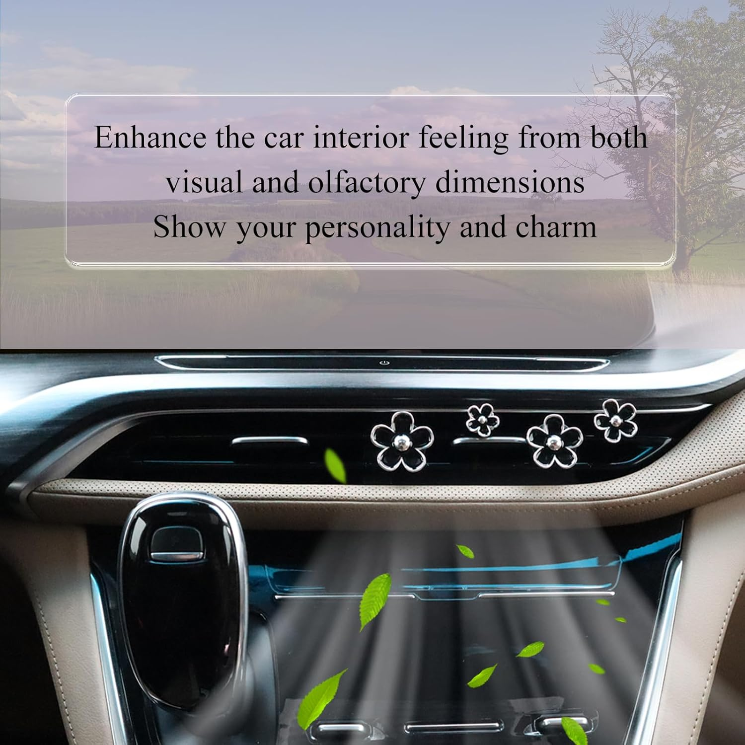 ORIESSE 4Pcs Cute Daisy Flowers Car Air Freshener Vent Clips, 4 Sizes Sparkle Black Silver Flower Car Vent Clips,Girly Women Car Air Freshener, Flowers Car Accessories,Refillable Car Diffuser