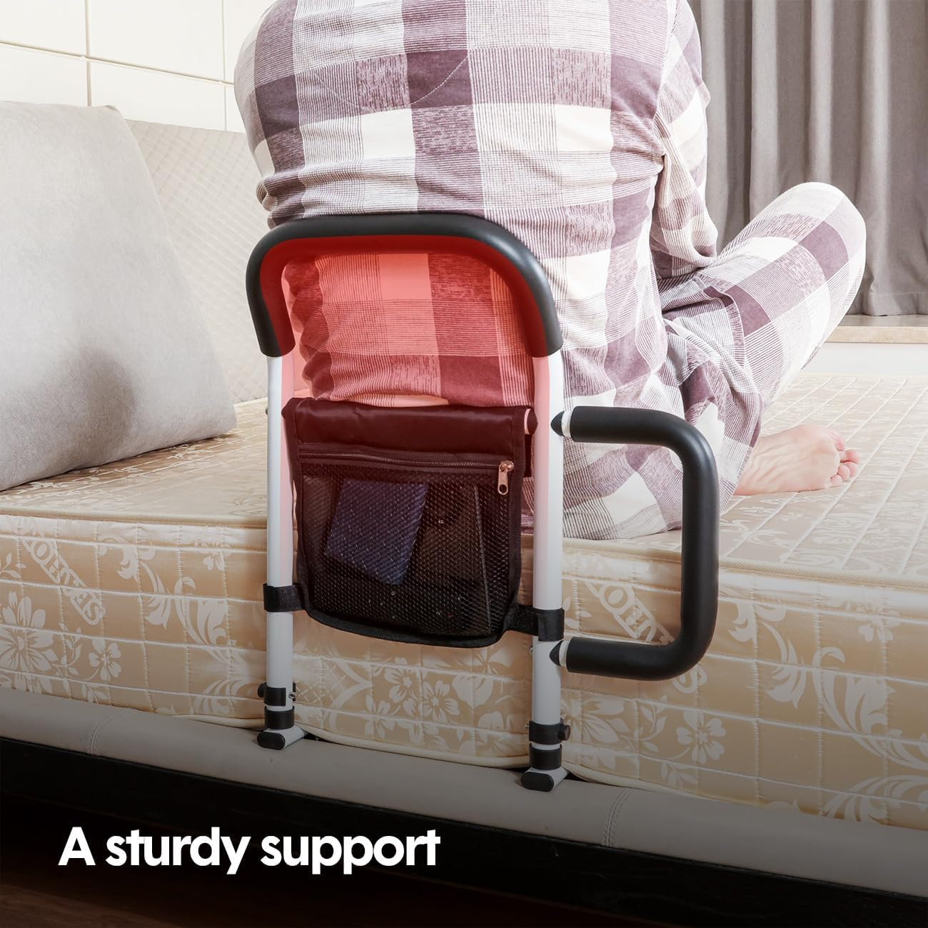 Aumerage Bed Rails for Elderly Adults Safety -Bed Assist Rail with Double Grab Bars, Medical Bed Support Bar Safety with Storage Pouch, Bedside Assist Bar with Support Legs image number 6