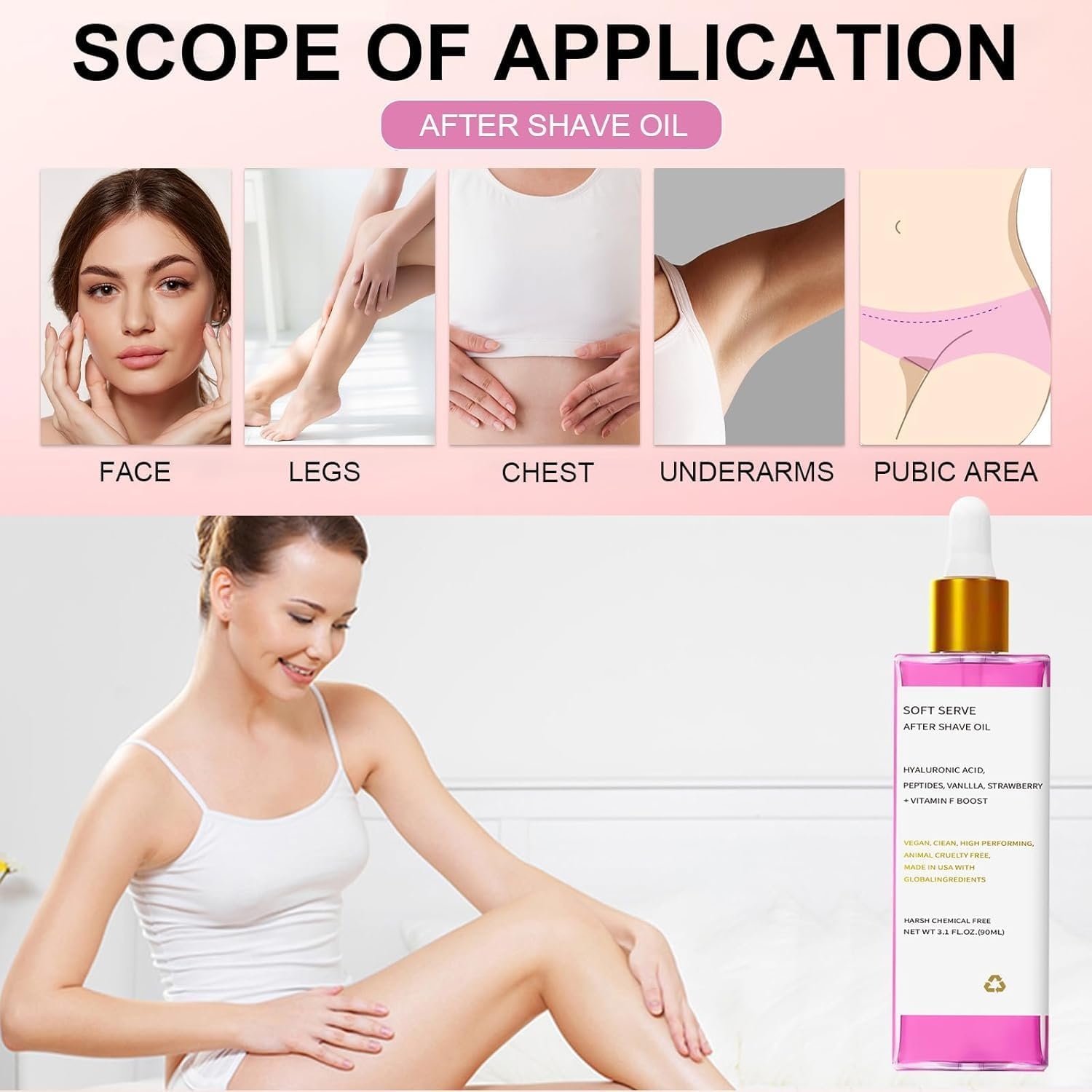 After Shave Oil, Women Strawberry Vanilla after Shave Oil for Smooth Skin, Soothing & Hydrating Treatment to Prevent Ingrown Hairs Dryness (1PCS, 1) image number 3