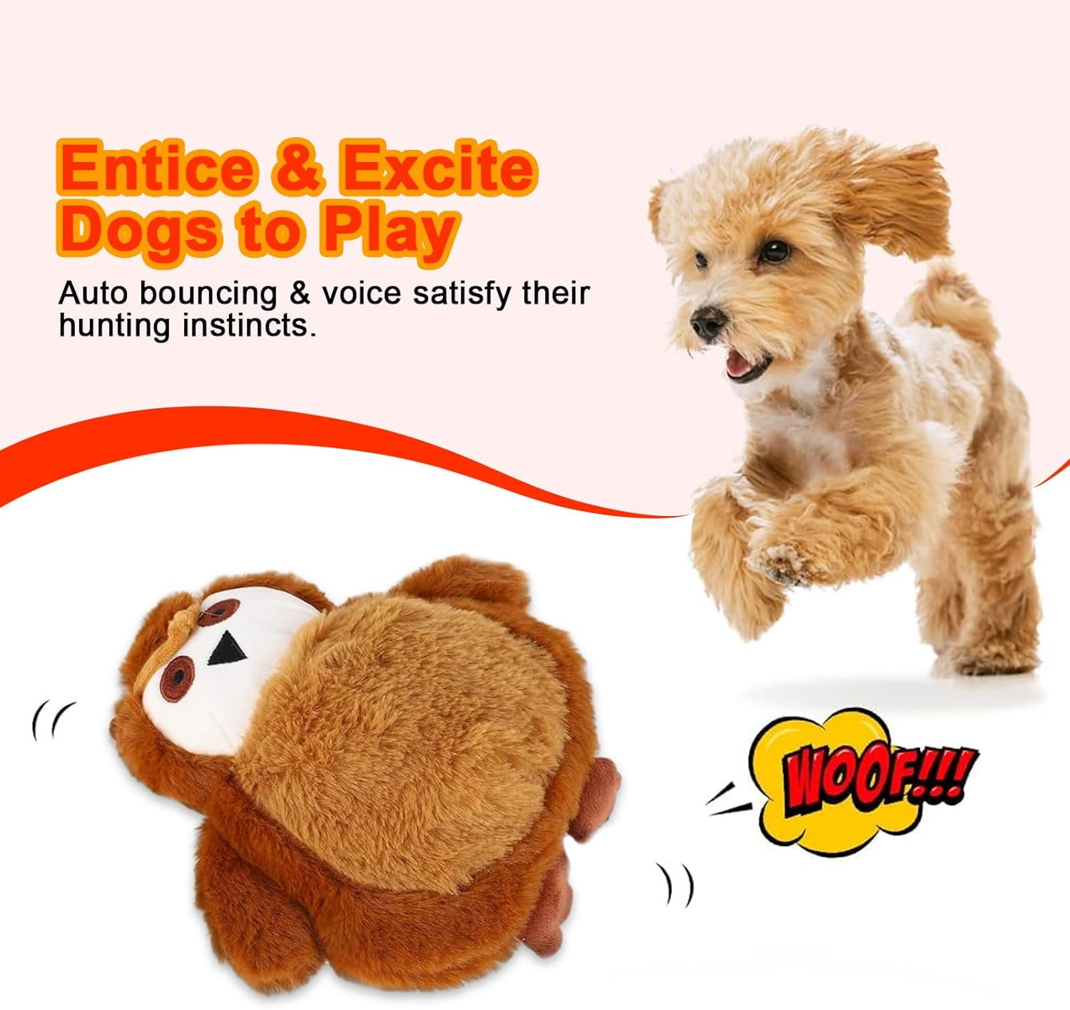 Hcpet Pet Bouncing Ball for Dog Chase Bite and Run, Rechargeable Dog Toy Ball, Sounding Owl Dog Plush Toy, Vibrating and Sounding Plush for Motorized Entertainment Interactive Toy image number 2