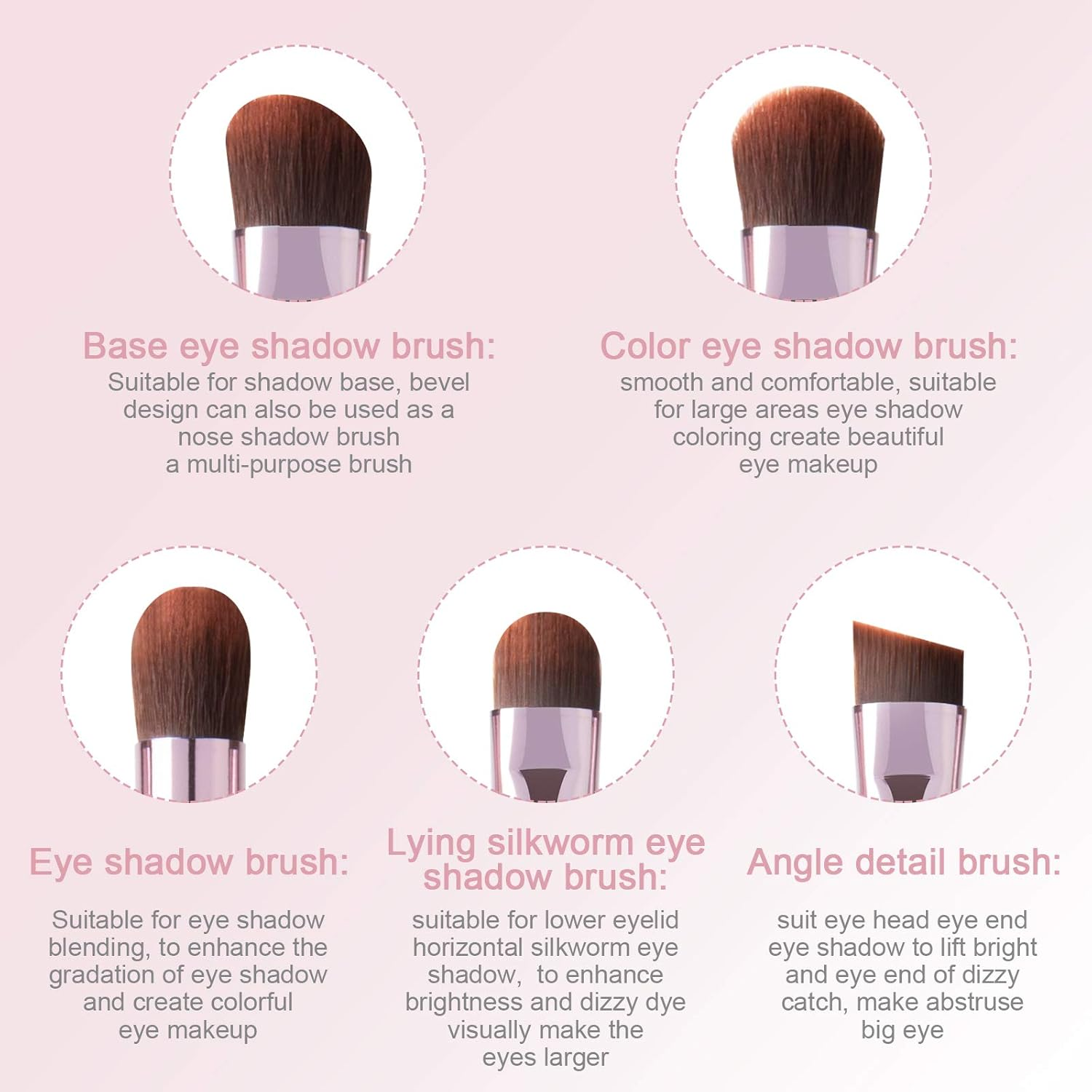 5Pcs Eyeshadow Brush Set, Portable Eye Brushes, Premium Eye Makeup Brush, Eyeliner Brush, Angled Brush by YUESHENNAN (Pink). image number 4