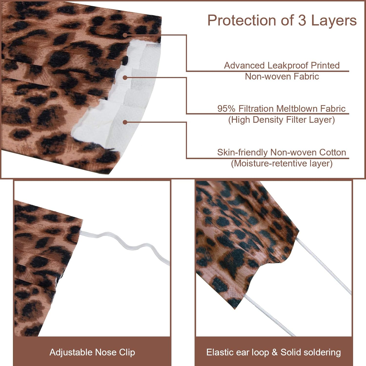 Colorful Disposable Face Masks Printed with Leopard Patterned Designs,50 Pack 3 PLY Colored Prints Safety Face Covers,Mascarillas Desechables,Cute Comfortable Cheetah Mask for Women,Girls,Adults image number 1