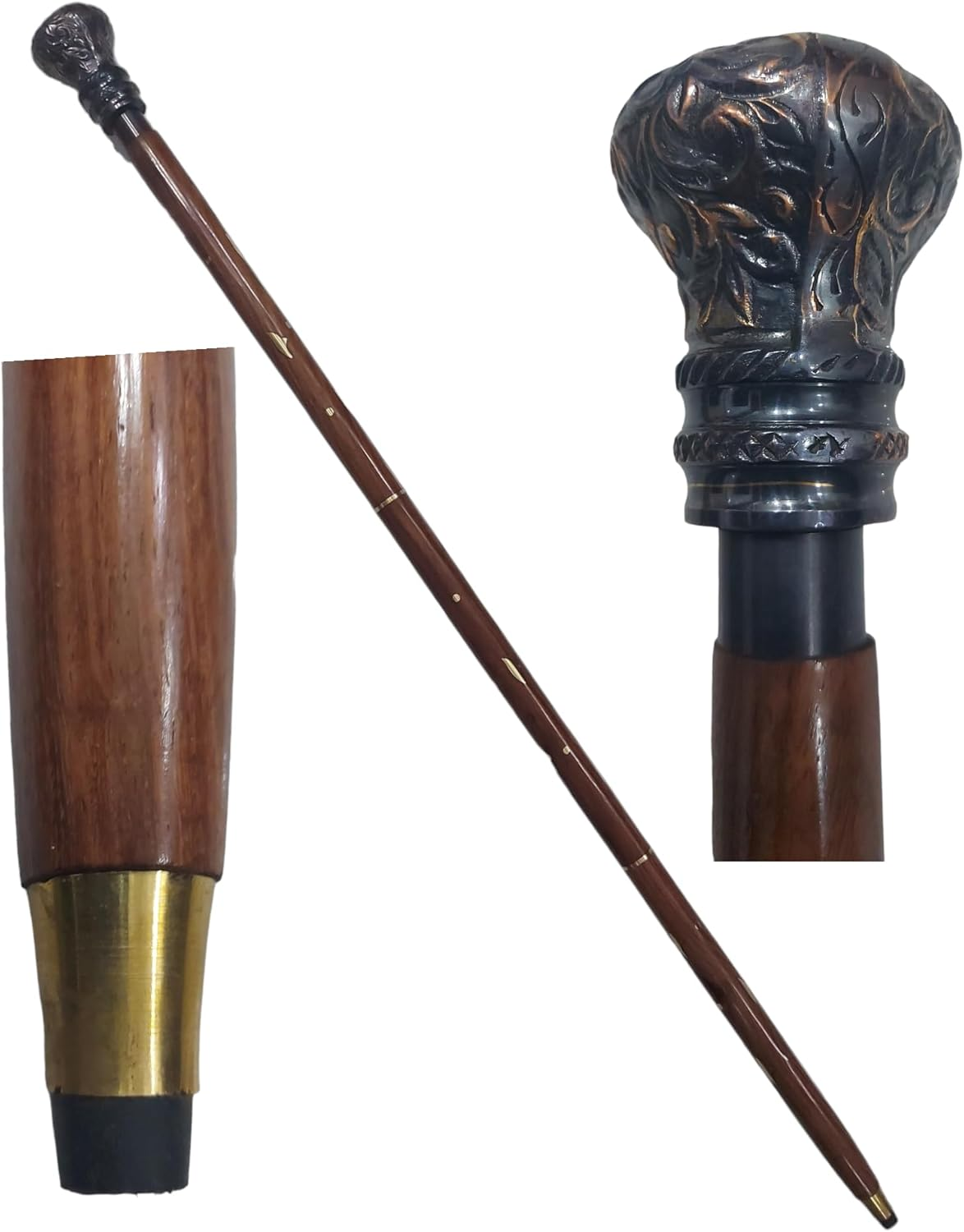 New Dolchi Timeless Grace: Vintage Style Wooden Cane with Antique Brass Victorian Handle image number 5