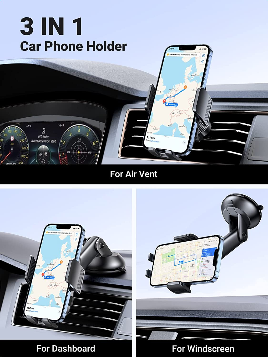 UGREEN 2 in 1 Car Phone Holder Mount for Dashboard Windshield Air Vent, Universal Cradle, Strong Suction Cup, Compatible with Iphone 16 Pro Max, Galaxy S24 Ultra image number 5