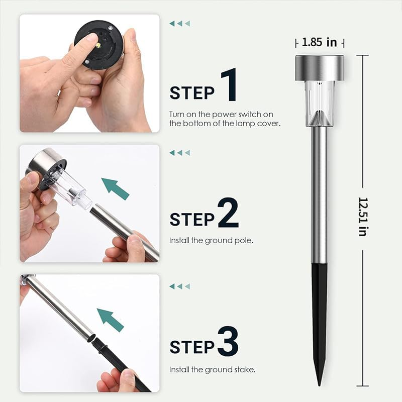 10-Pack Stainless Steel Solar Garden Lights LED Waterproof Landscape Lighting for Pathway, Patio, and Yard - Warm Light image number 6