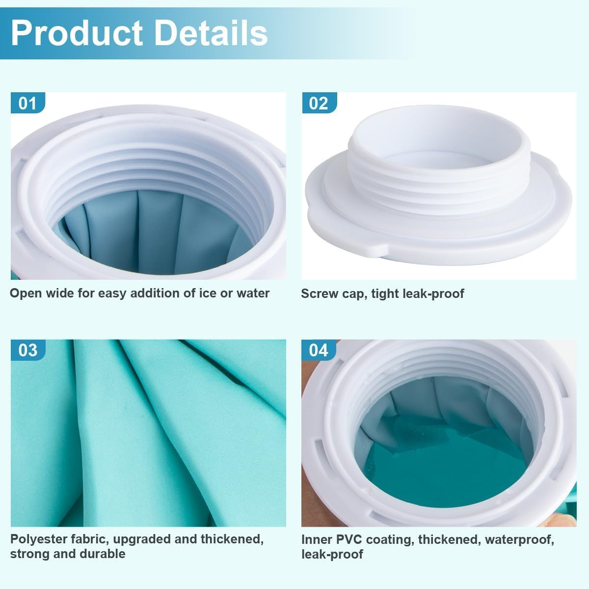 TPU Ice Pack for Injuries Reusable, 3 Sizes (6"/9"/11") with Adjustable Strap, Hot & Cold Therapy Gel Pack for Knee, Shoulder, Wisdom Teeth Pain Relief, No-Leak Design, Turquoise image number 5