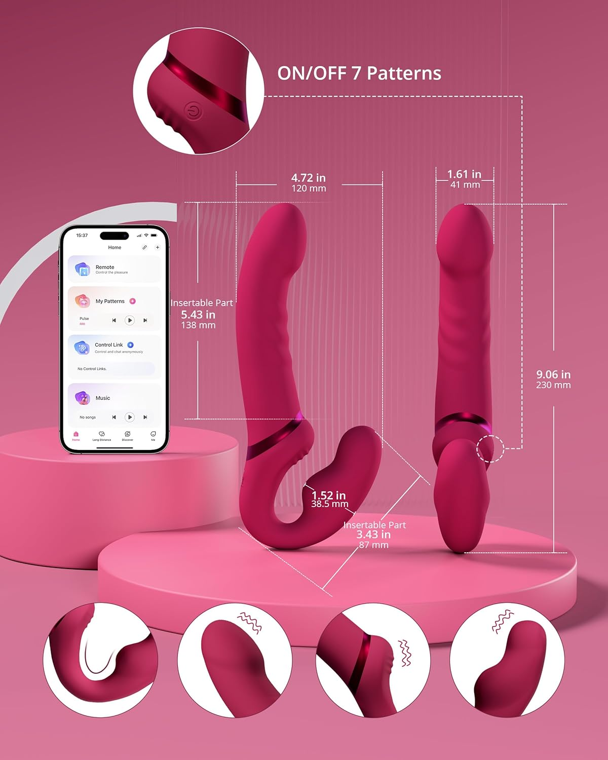 LOVENSE Lapis Strapless Strap on Dildos G-Spot Dildo Vibrator with Flexible Bulb Clitoral Stimulator Vibrating Butt Plug Remote Control Adult Sex Toy for Women Lesbian Couple image number 3