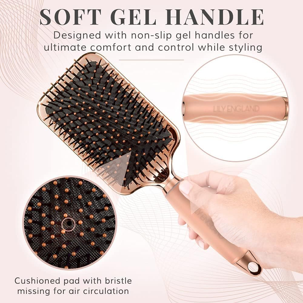 Lily England Paddle Brush for Detangling, Blowdrying and Straightening - Professional Large Hair Brush All Hair Types, Rose Gold Hairbrush for Women By