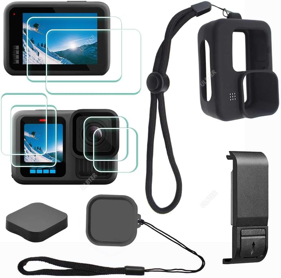 ULBTER Accessory Appliable for Gopro Hero 13 Hero13 Black, Lens Screen Protector +Battery Door Dustproof +Rubber Case Sleeve+Lanyard + Lens Cap Cover + Lens Cap Keeper Protective Case