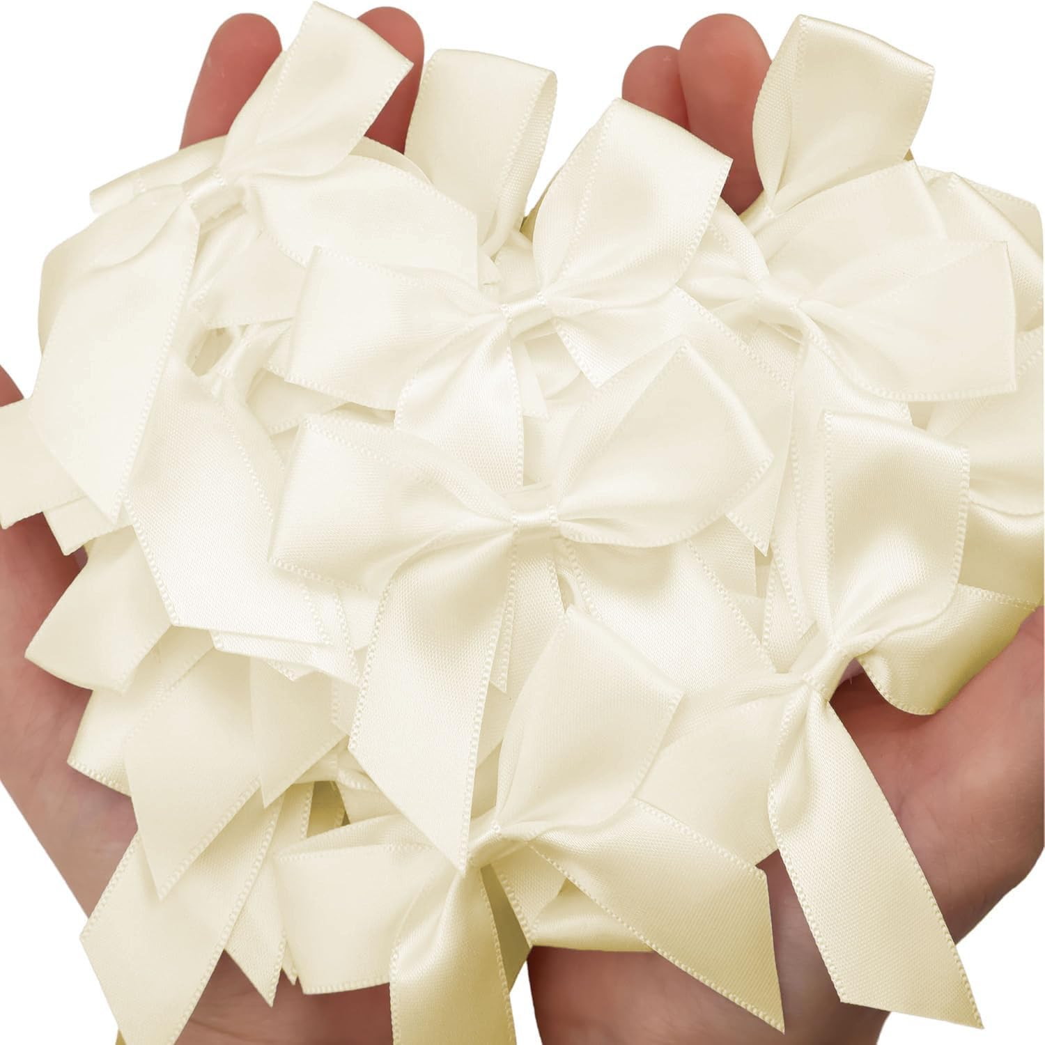 Shengsenfu 50 Pcs Satin Ribbon Bows, Bow Decorations for Party, Gift Wrapping, Weddings, Cake Mini Bow for Crafts Satin Decor Bows, Sweet Satin Ribbon Bowknots for Valentine'S Day (Beige) image number 1