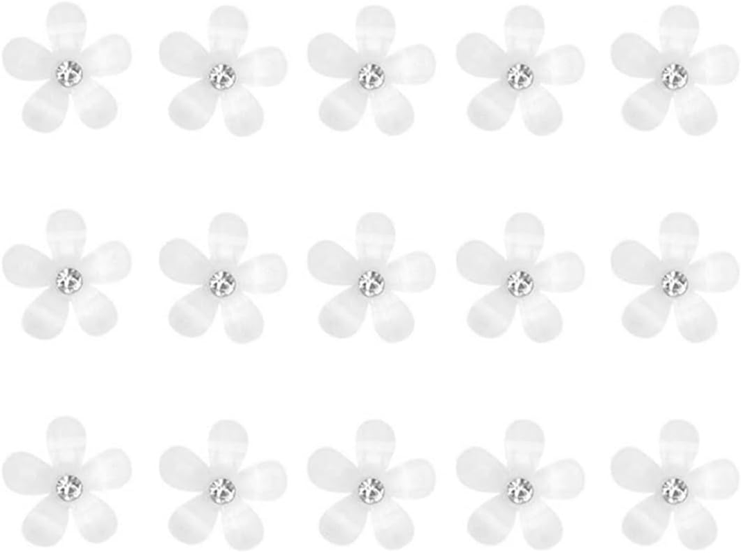 JRYXDS Pack of 10 White Mini Flower Hair Clips with Rhinestones, Metal Hair Pins for Women, for Girls, Wedding, Hair Accessories, Decorative image number 5