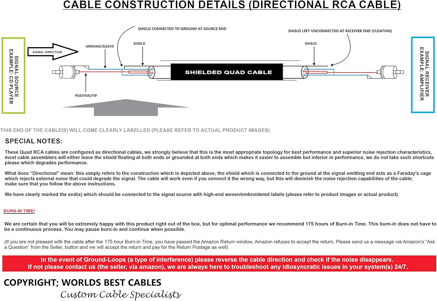 5 Foot RCA Cable Pair - Gotham GAC-4/1 (Black) Star-Quad Audio Interconnect Cable with Amphenol ACPR Die-Cast, Gold Plated RCA Connectors - Directional image number 2