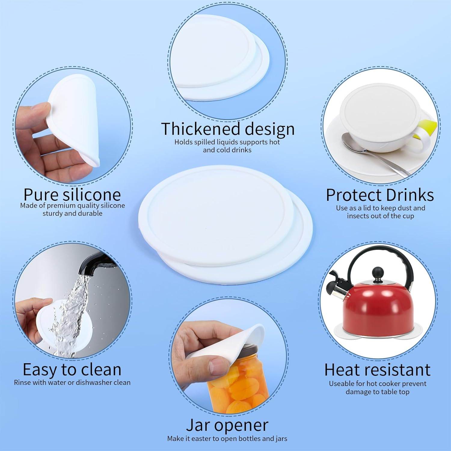 5-Pack White Silicone round Coasters - Non-Slip Drink Coasters for Dining Table & Desk image number 6