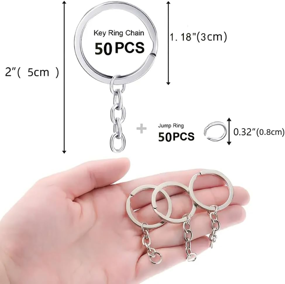100Pcs 30Mm Sliver Key Chain Rings Kit, 50Pcs Keychain Rings with Chain and 50Pcs Open Jump Ring, for Keys, Crafts and Jewelry Findings Making (Silvery) image number 1