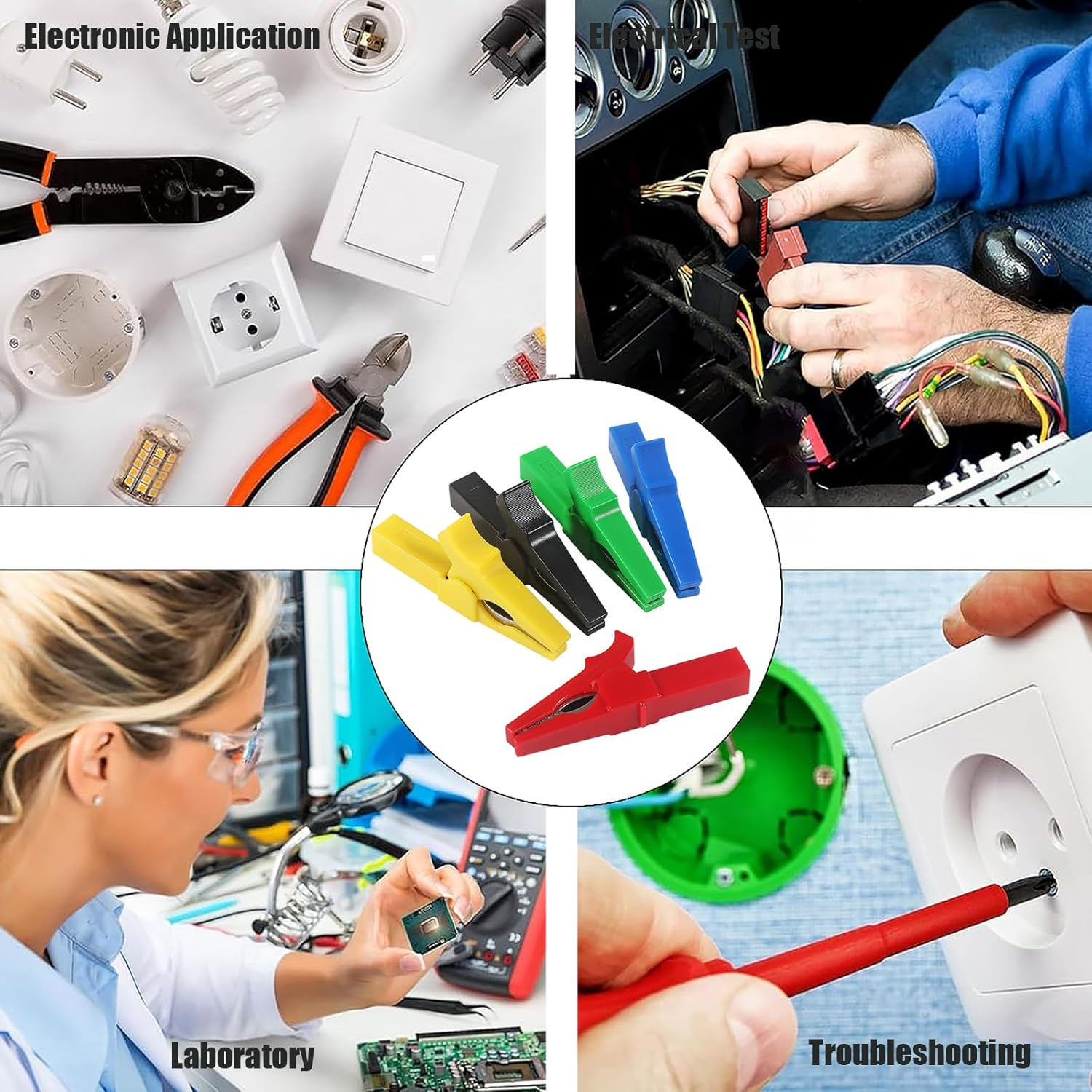 DIANN 10Pcs Full Insulated Alligator Clip 1000V 32A Automotive Car Battery Alligator Clips Electrical Test Clips with 4Mm Banana Jack Socket for Multimeter Test Leads 5 Colors image number 2