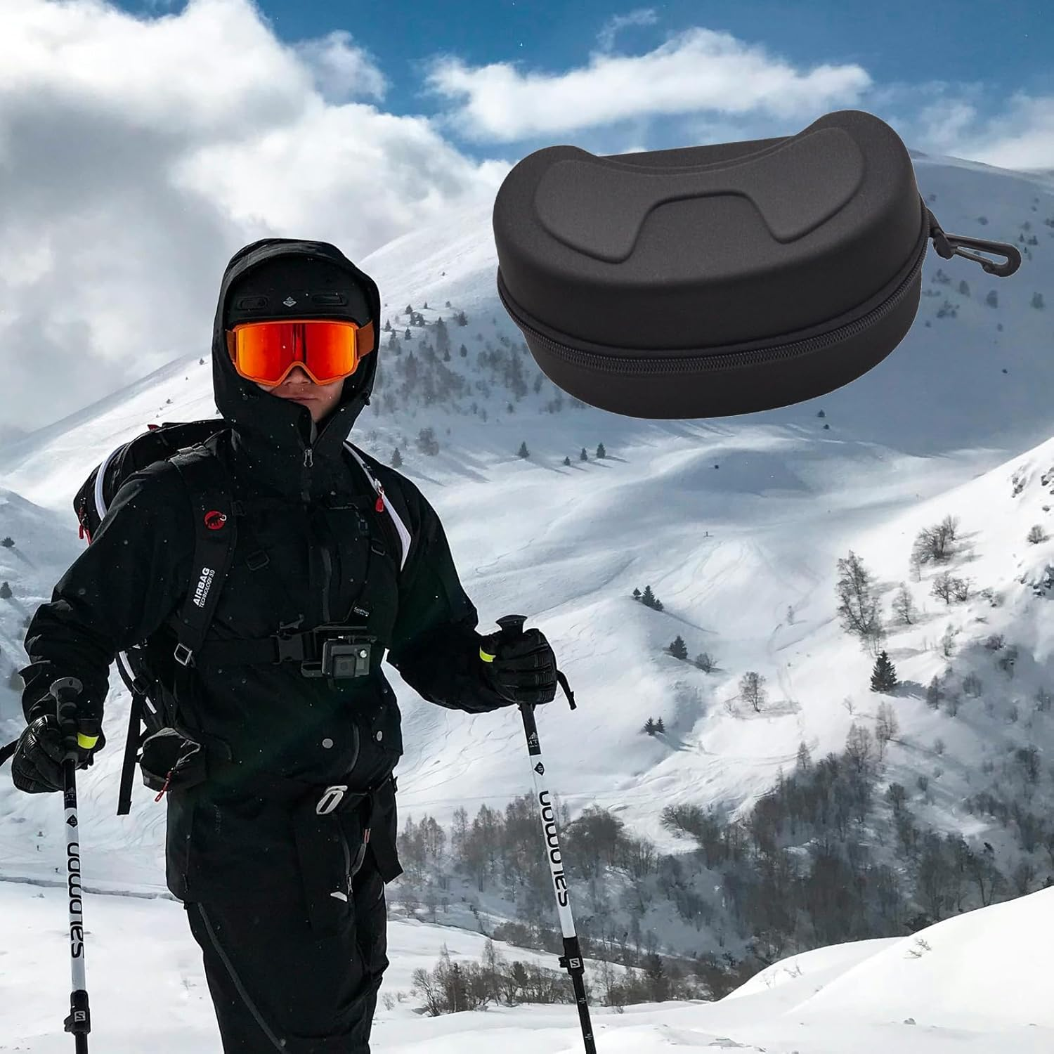 EVA Snow Goggles Case Ski Snowboard Goggles Winter Sports Glasses Case Zipper Hard Shell Box with Clip image number 5