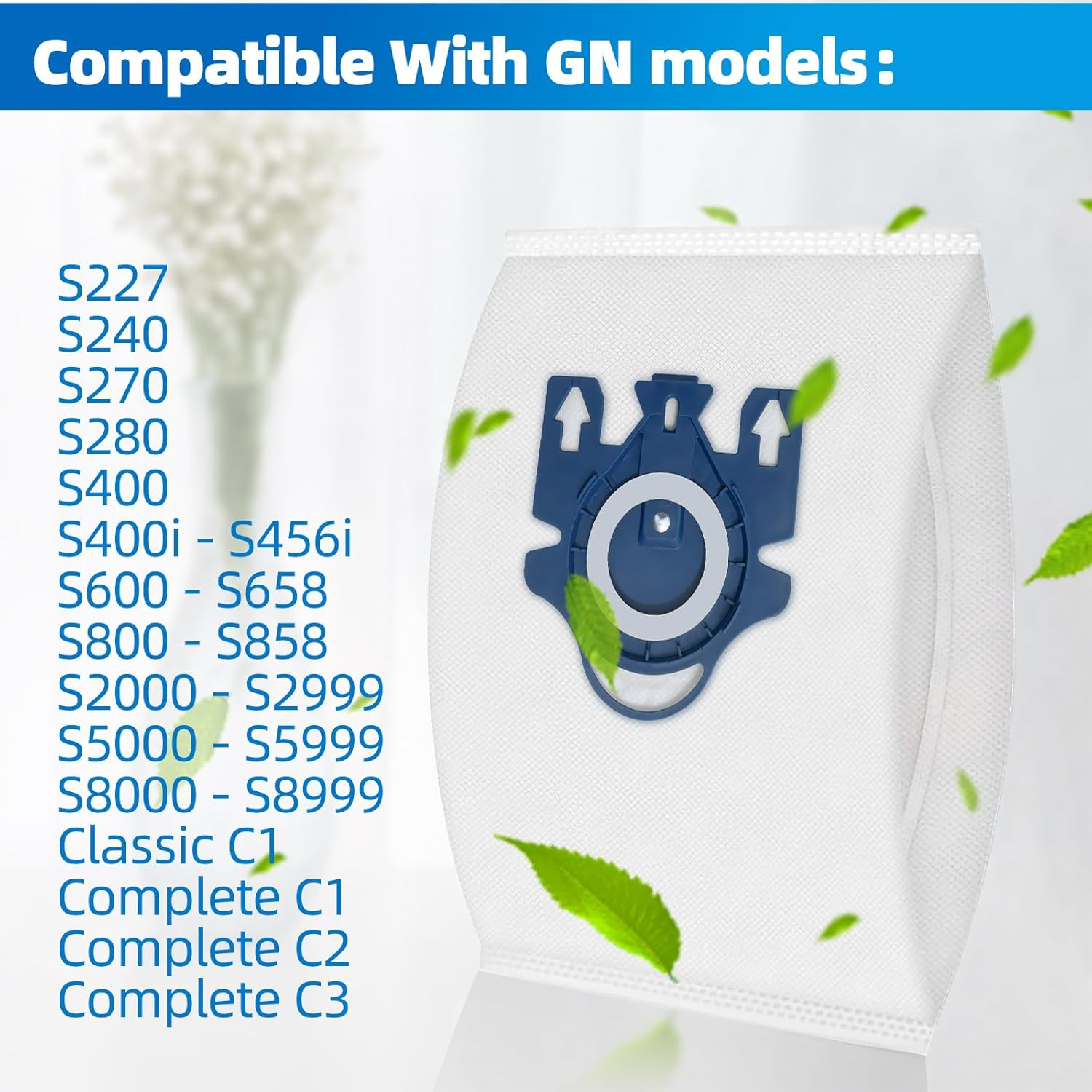 10 Pack 3D Airclean GN Vacuum Cleaner Bags 4 Set Air Filter for Miele Classic C1, Complete C1, Complete C2, Complete C3, S227, S240, S270, S400, S2, S5, S8 Series Canister Vacuum Cleaner(Gn-10)