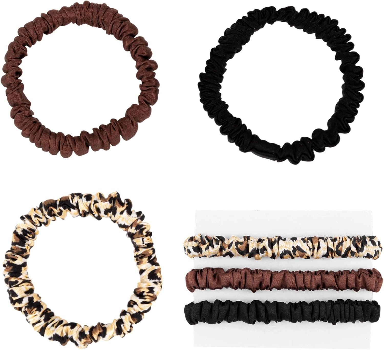 Pack of 3 Silk Scrunchies in Leopard Print, Black & Coffee, Elegant Hair Bobbles for Women & Silk Hair Scrunchie, Stylish Hair Accessories for Daily Hairstyles and Special Occasions image number 2