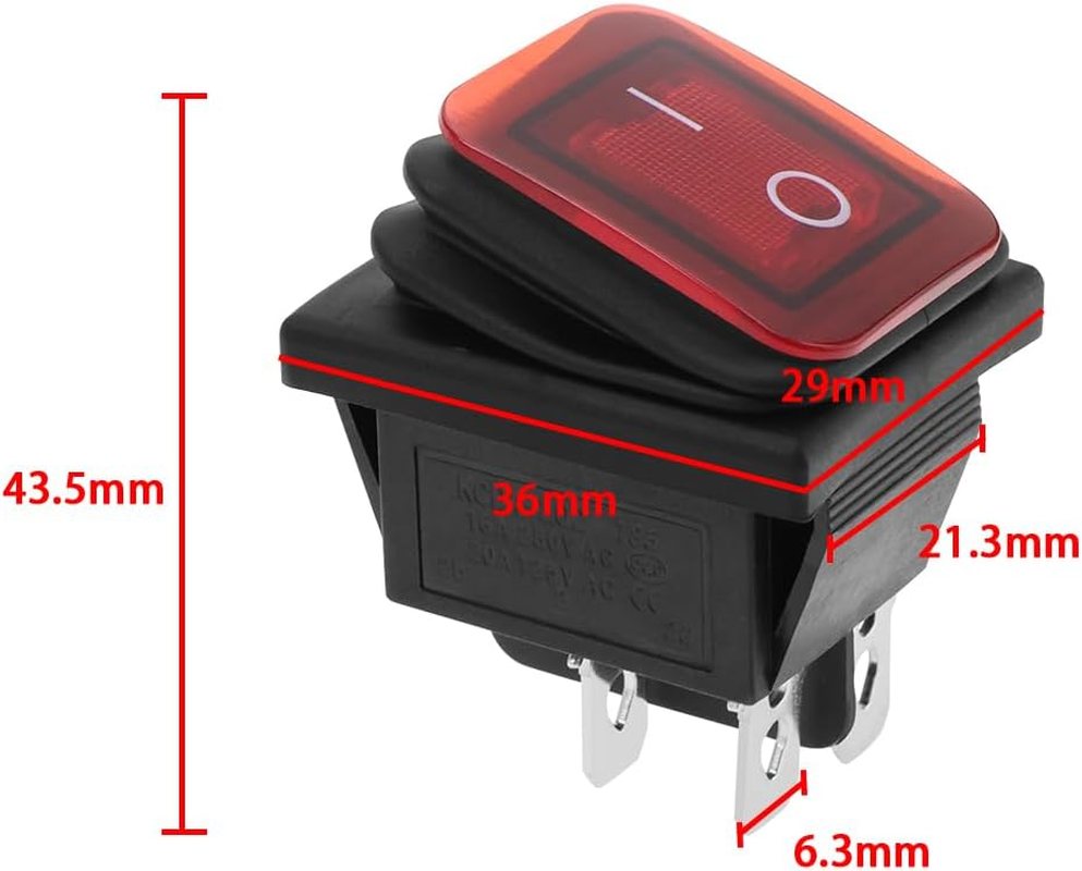 SING F LTD 4 Pcs Waterproof Rocker Toggle Switch 4 Pin 2 Position 16A 250V 20A 125V Red LED Light Indicator On/Off Lamp Rocker Switch for Car Truck Boat Motorhome image number 5