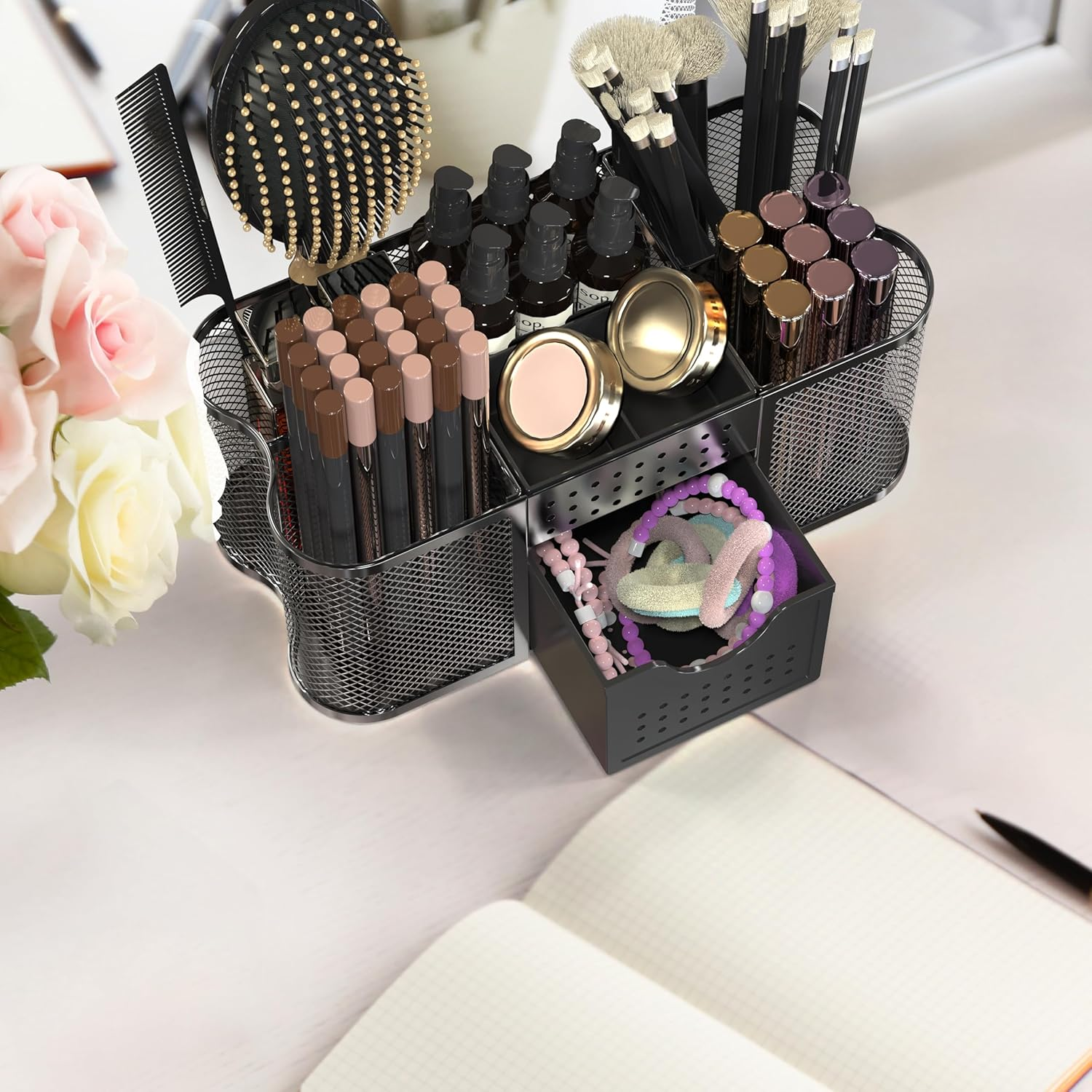 Deco Brothers Mesh Desk Organiser Pen Holder Office Caddy Storage, Black - Silver image number 5