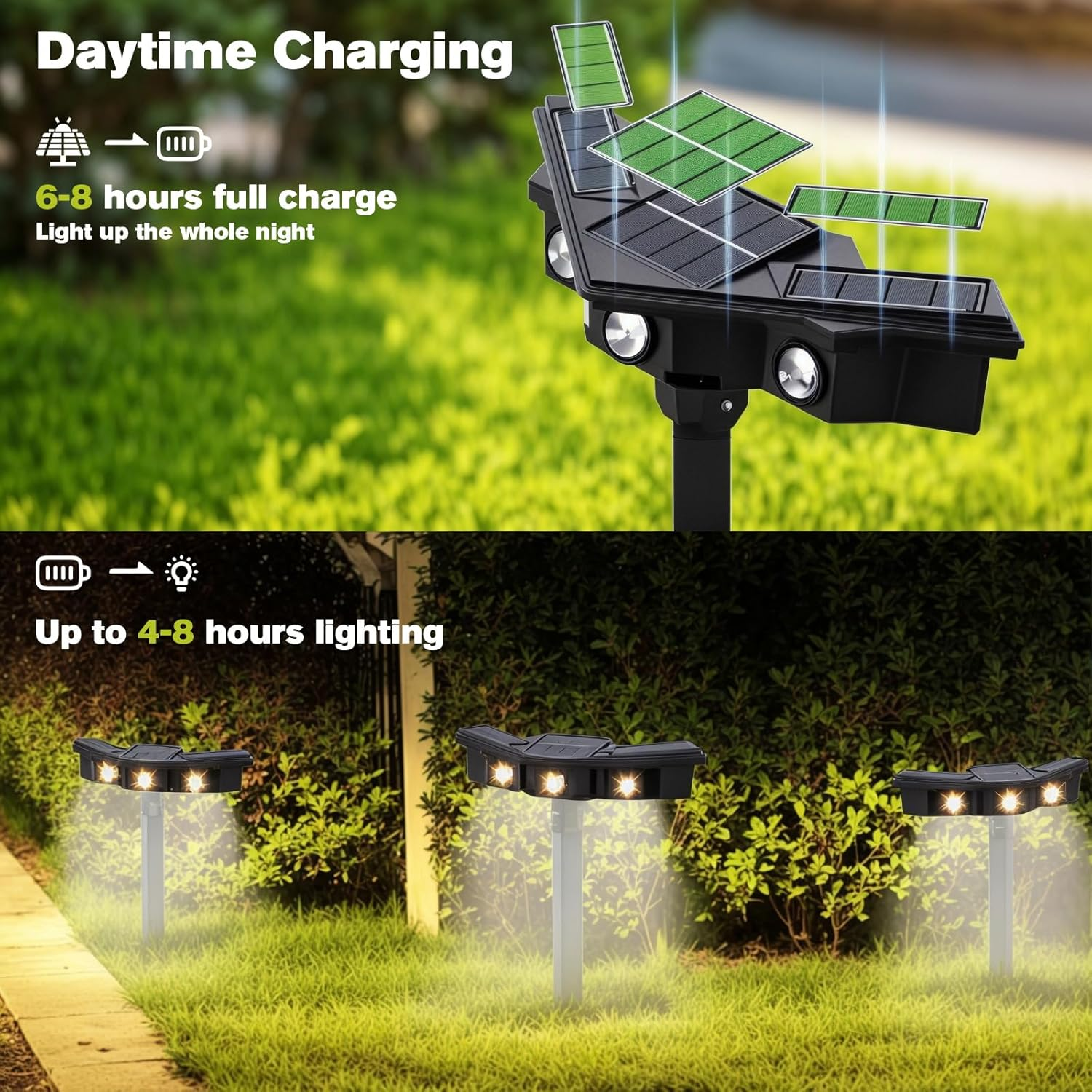 Advwin Solar Spot Lights Outdoor, Solar Garden Lights Ground/Wall 2 in 1, 4 Pack Warm White Landscape Spotlights with 2 Modes, IP65 Waterproof Solar Lighting for Lawn Tree Driveway Path image number 6
