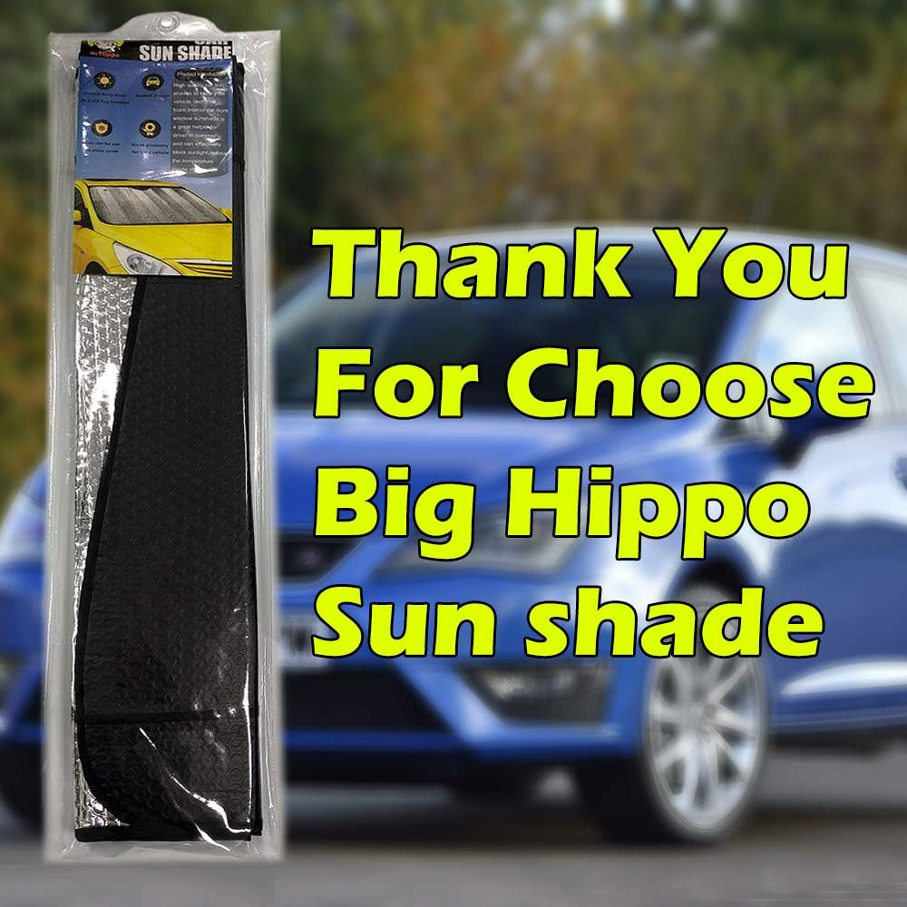 Big Hippo Front Car Sun Shade Windshield, Jumbo/Standard Sunshade Keeps Vehicle Cool UV Ray Sun Visor Protector Sunshades - Easy to Use Folding Sun Shade - Silver/Black Sides(Size: 55.16 X 27.5Inch)