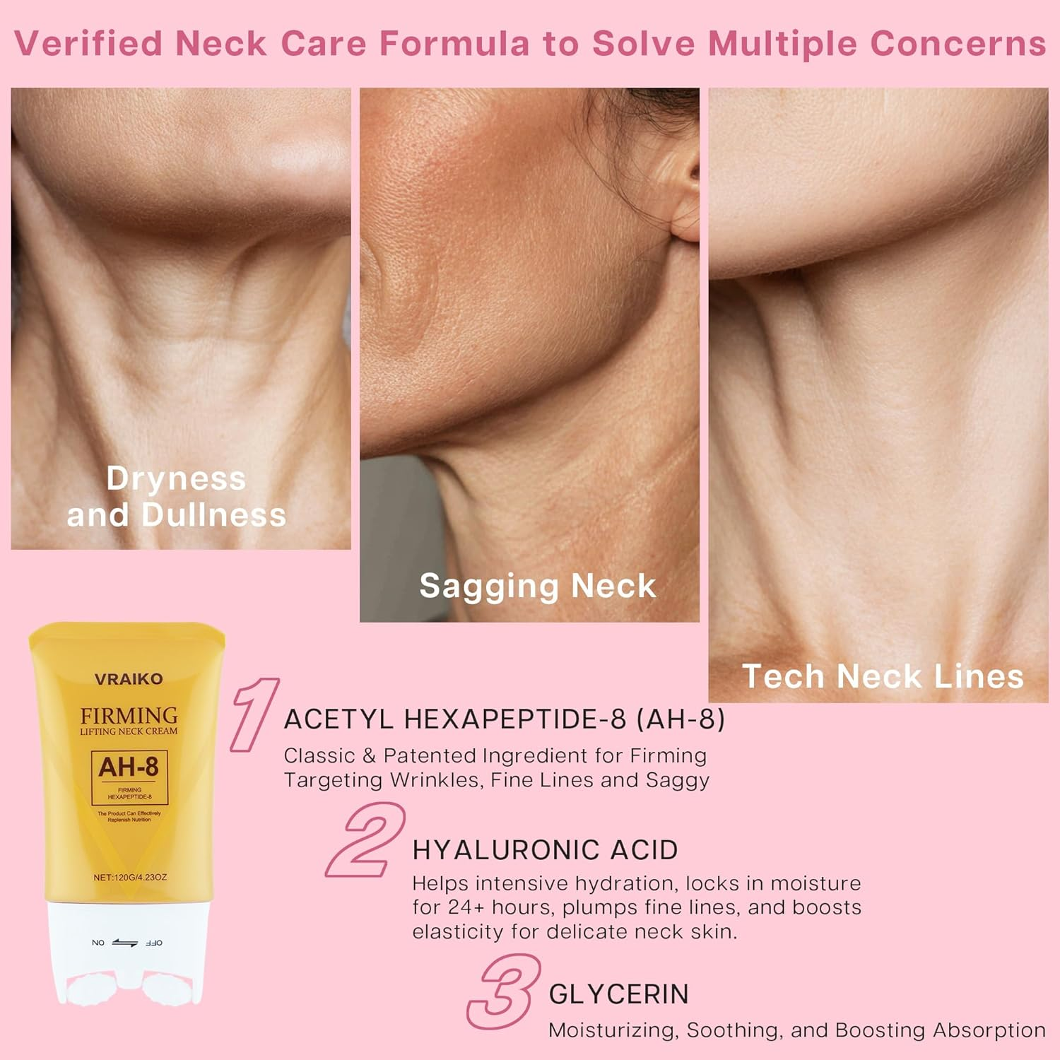 VRAIKO AH-8 Neck Firming Cream, 2-In-1 Gua Sha Neck Cream Roller with AH8 & Ceramide NP, Nourish Hydrate Double Chin Cream for Face Lift, Jawline & Sagging Skin (1PC) image number 5