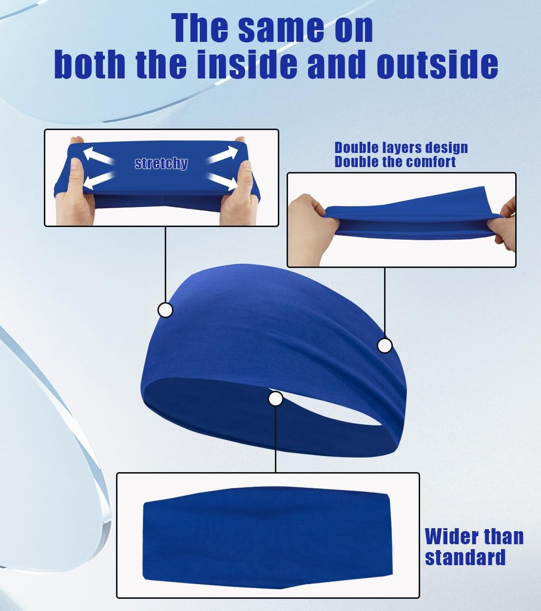 Sport Sweatbands for Men and Womem, 4 Pack, Double-Layer Workout Headbands, Sweat Wicking Hairbands for Running image number 2