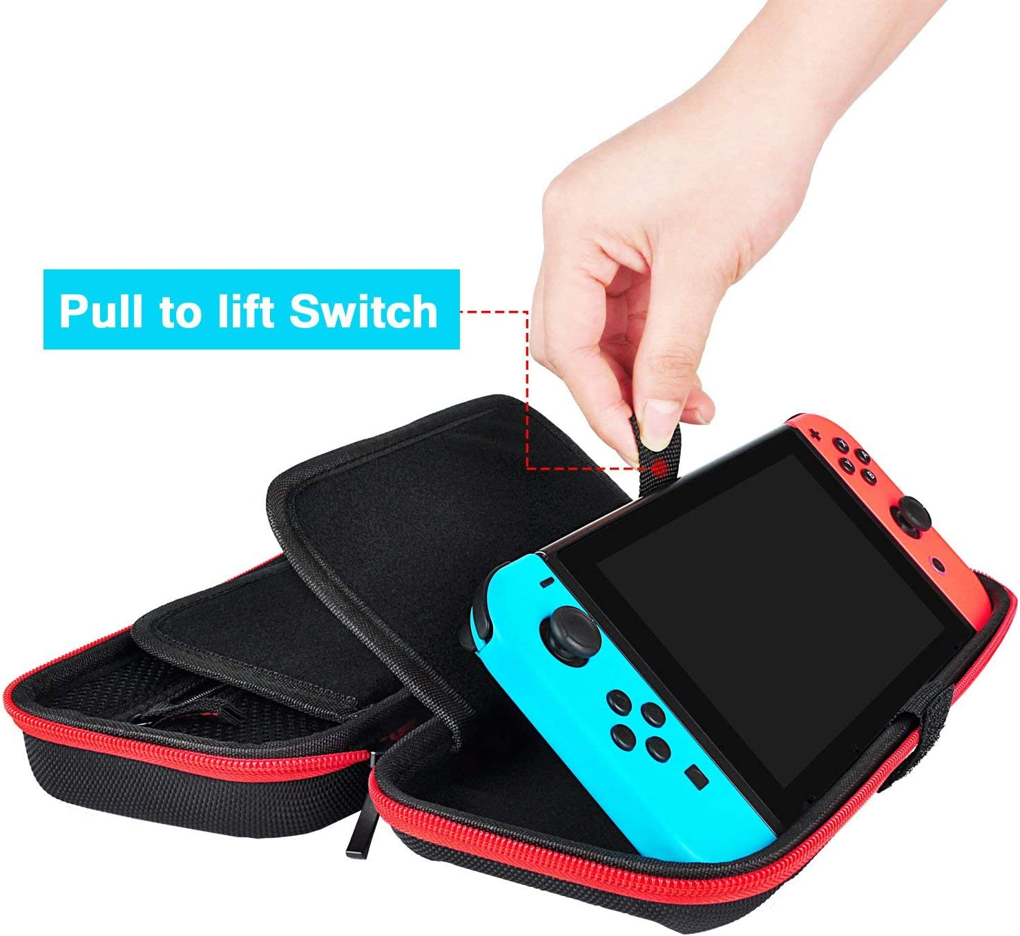 Daydayup Hestia Goods Switch Case and Tempered Glass Screen Protector for Nintendo Switch - Deluxe Hard Shell Travel Carrying Case, Pouch Case for Nintendo Switch Console & Accessories, Streak Red