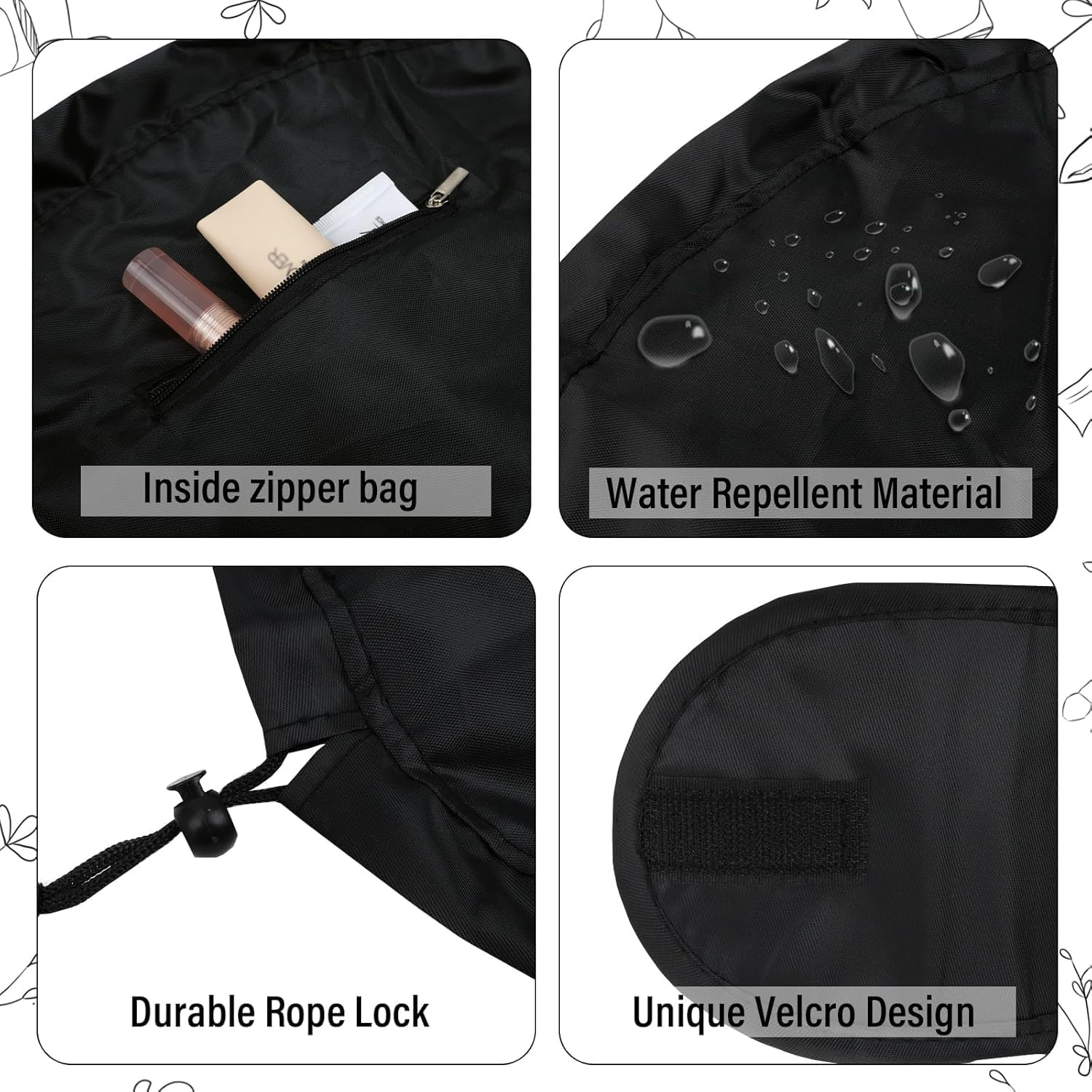 Lazy Drawstring Flat-Lay Cosmetic Makeup Bag for Women'S Travel and Storage(Black) image number 5