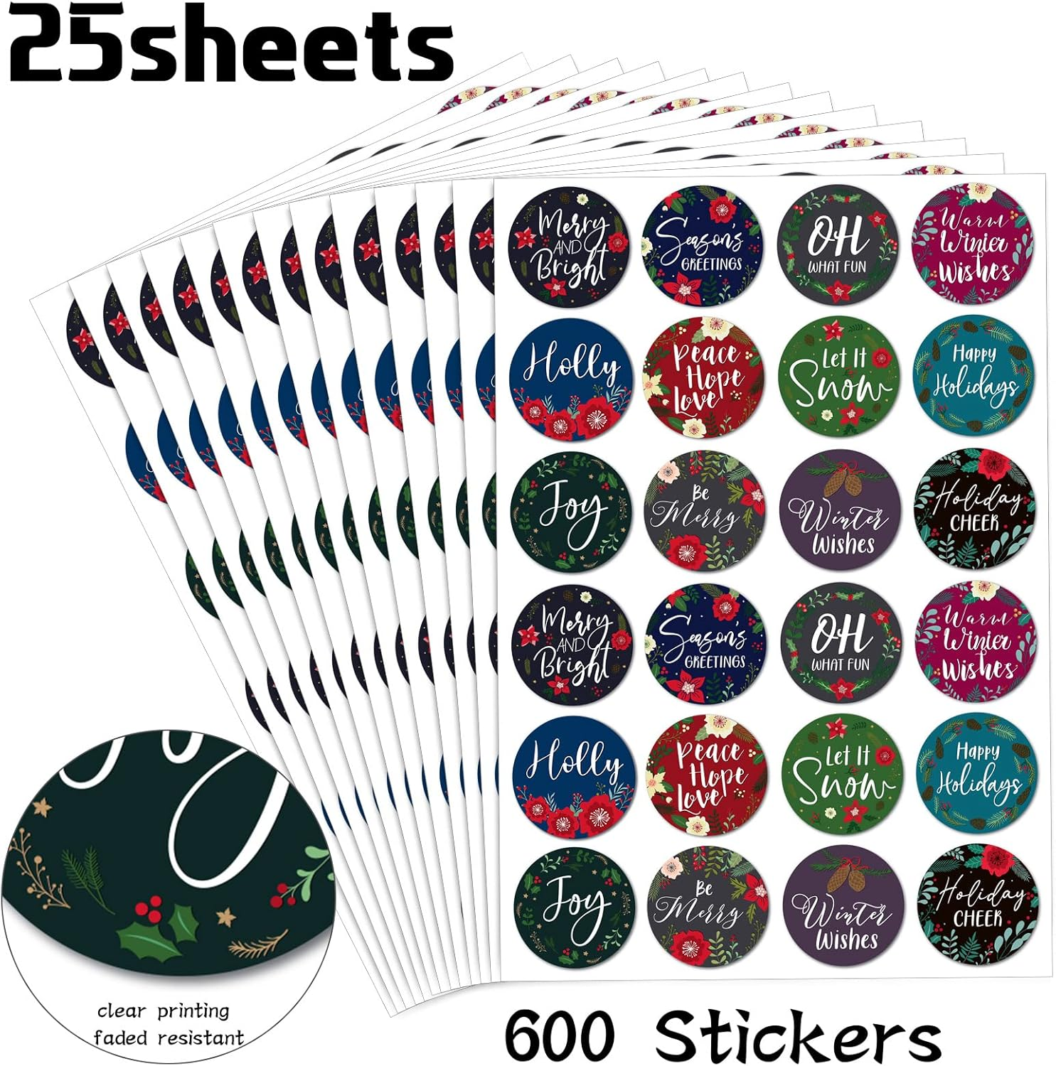 600 Pieces Holiday Envelopes Stickers Christmas Card Stickers Large Holiday Stickers Decorative Holiday Stickers Flower Joy Stickers for Holidays Weddings Anniversaries Baby Showers Decorations image number 5