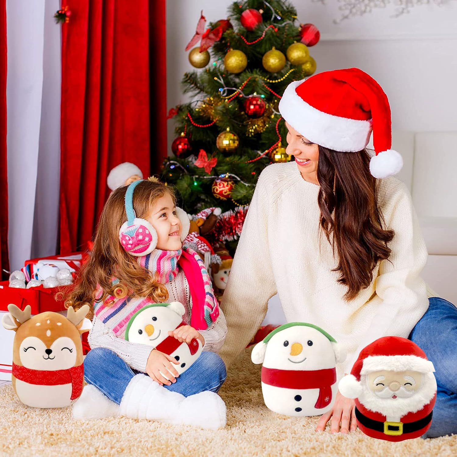 POPOYU Moose Cuddly Toy, Kawaii Plush Stuffed Toy, 8 Inch Christmas Plush Toy, Santa Claus Stuffed Toy for Children