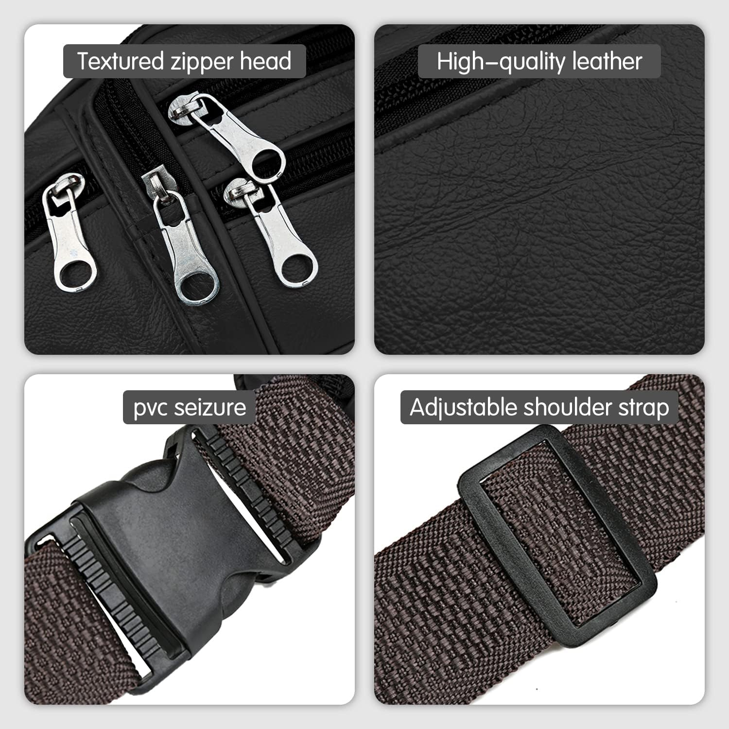 Isuntop Genuine Leather Waist Pack Waist Bag Waterproof Hip Belt Bag Organizer with Adjustable Belt Multiple Pockets Funny Pack for Sport Travel Hiking(Black) - Brown image number 5