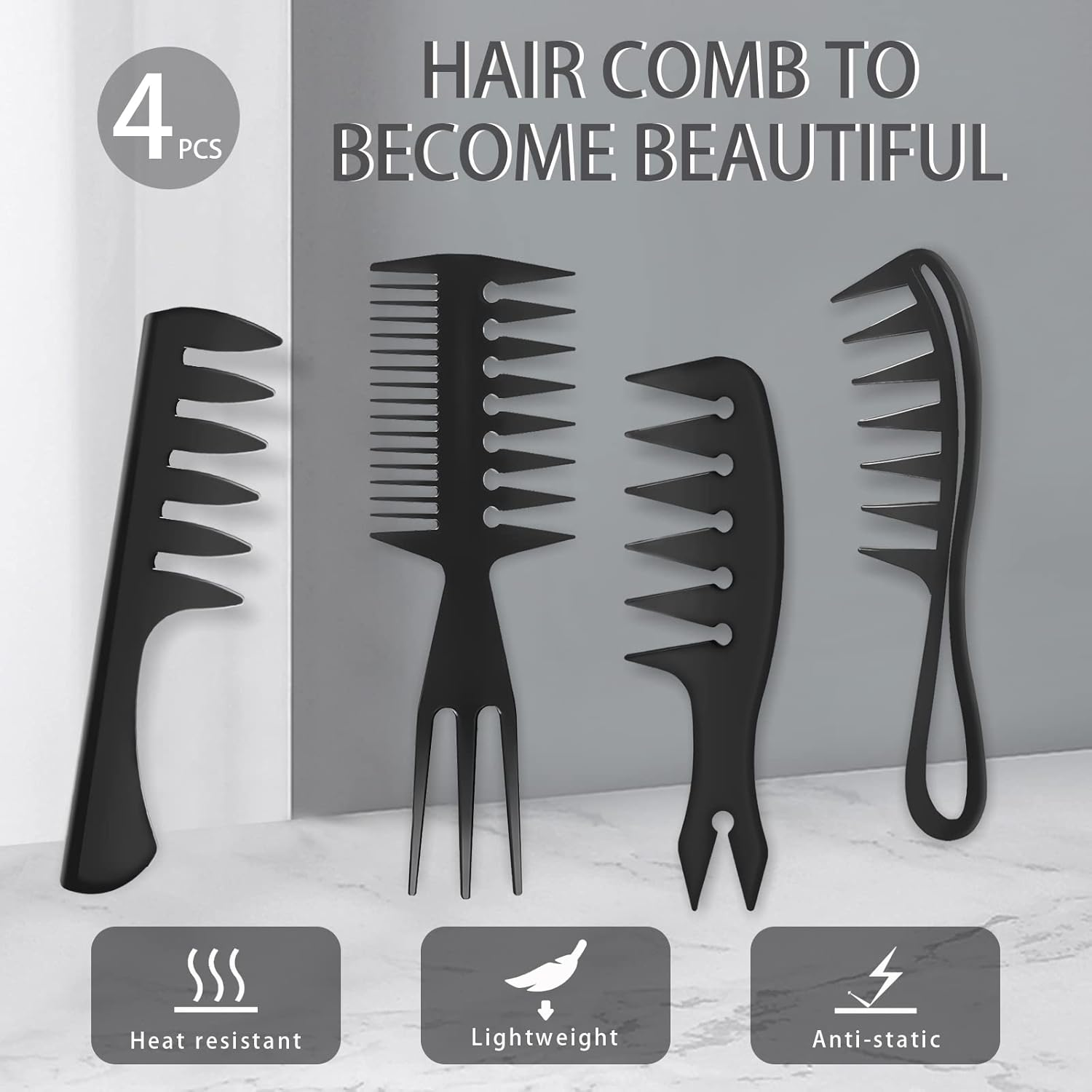 Aphrordity Pack of 4 Styling Combs Wide Teeth Combs Curling Comb Highlight Comb Shark Tooth Comb Styling Comb Men Women Hairdresser Wide Teeth Fork Comb