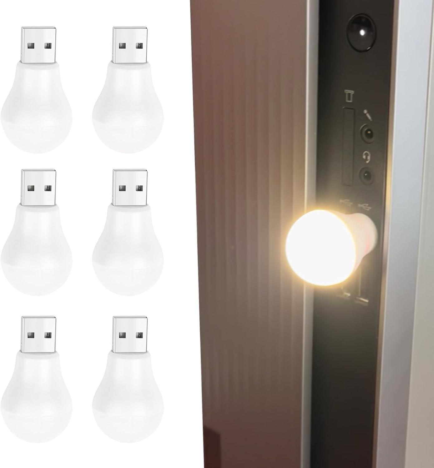 Vagocom 6Pack USB Plug in Night Lights, Mini LED Portable Nightlights for Hallway, Bedroom, Bathroom, Travel (Warm White Light) image number 3