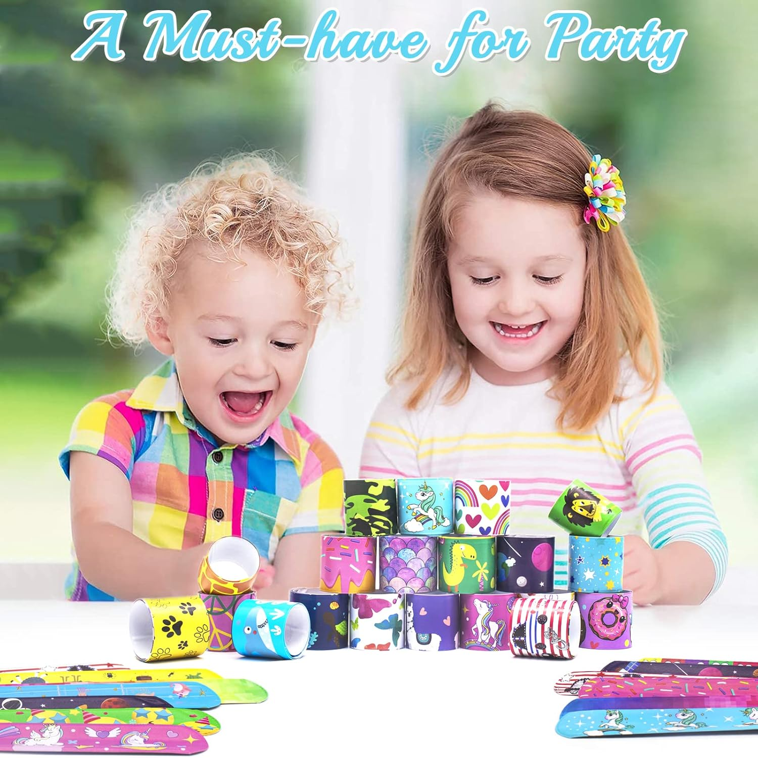 30 PCS Slap Bracelet for Kids Party Bag Fillers, Boys & Girls Mix Wristbands Fun Boys and Girls Snap Bands Bulk Vinyl Rolls for Birthday Gift Goodie Bag Flavors School Classroom Little Toys image number 4