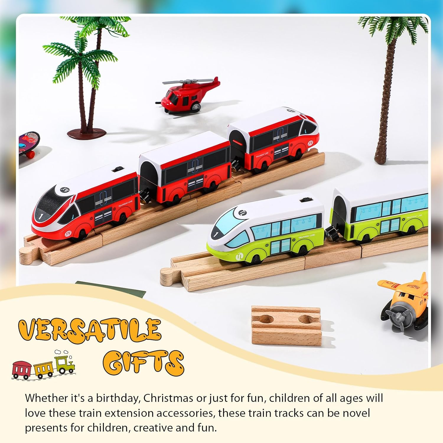 Liliful 8 Pcs Straight Wooden Tracks Expansion Train Track Adapters Male Male Female Female Train Track Accessories Railway Train Track Connectors for Table Activity, Compatible with Railroad Set