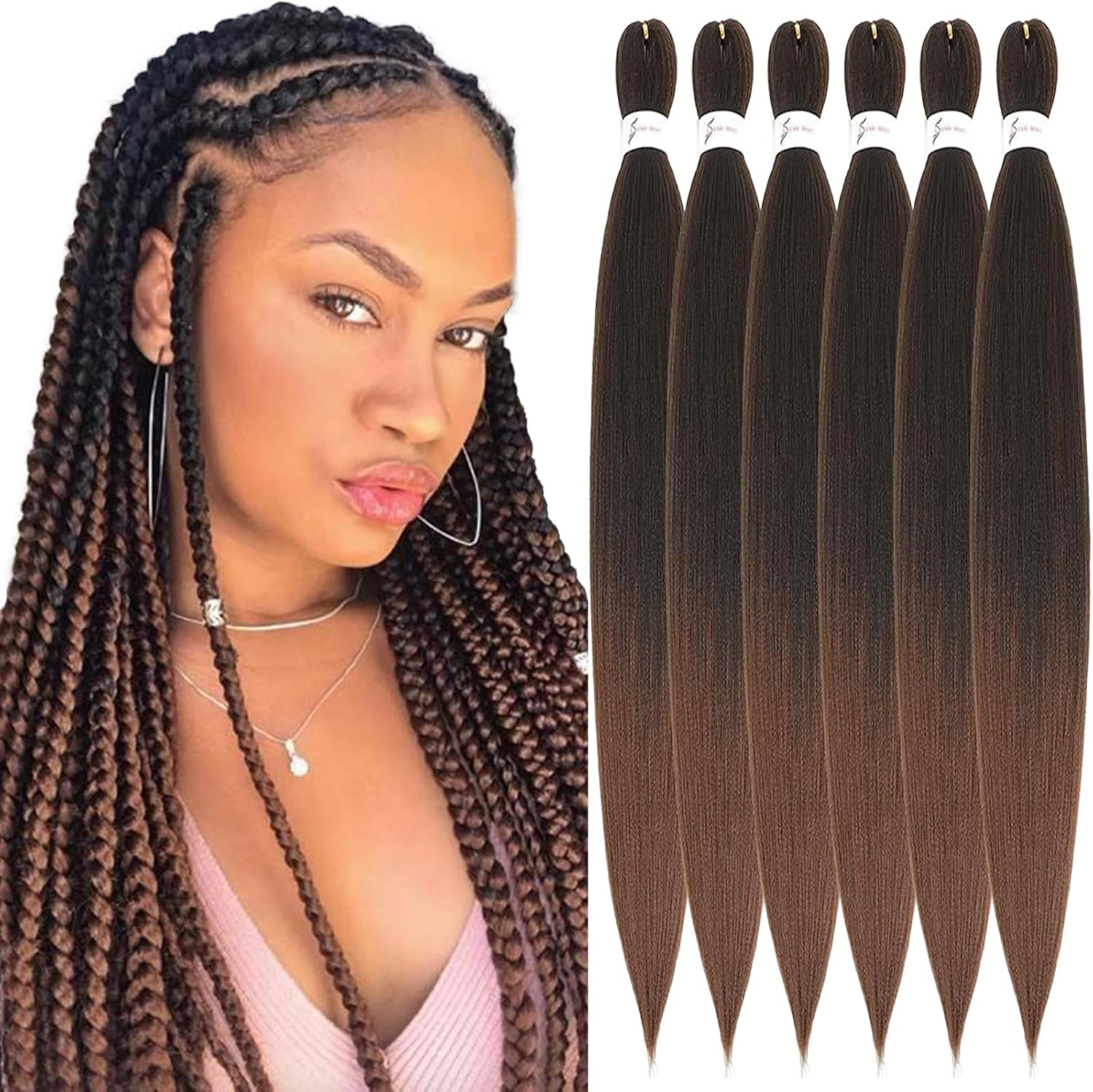 Xusuperb 30 Inch Long Pre Stretched Braiding Hair Silver Grey Easy Braids Extensions Silver Kanekalon Synthetic Hair for Braiding 6 Packs Pre-Stretched Braiding Hair Yaki Braids Hair Extensions (Grey image number 2
